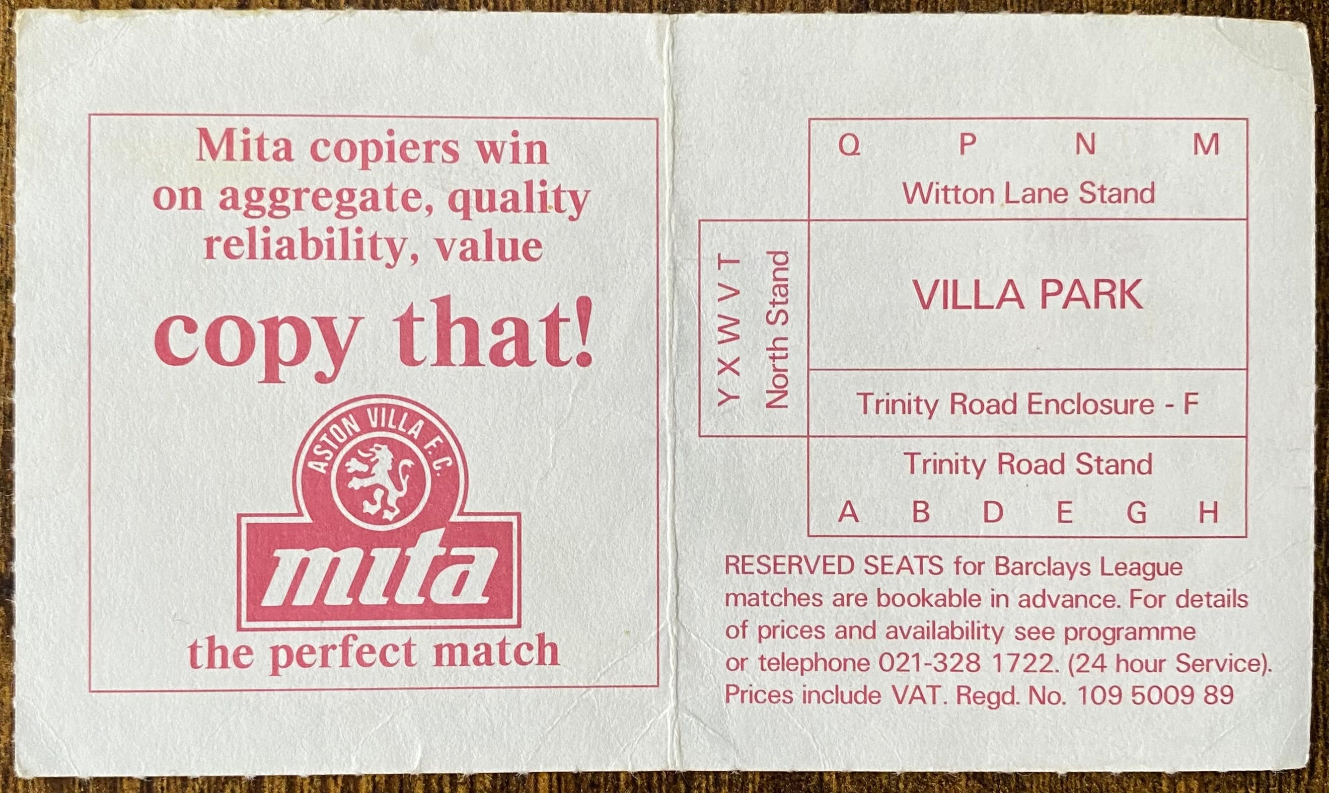 1988/89 ORIGINAL LEAGUE CUP 3RD ROUND 2ND REPLAY TICKET ARSENAL V LIVERPOOL @ VILLA PARK