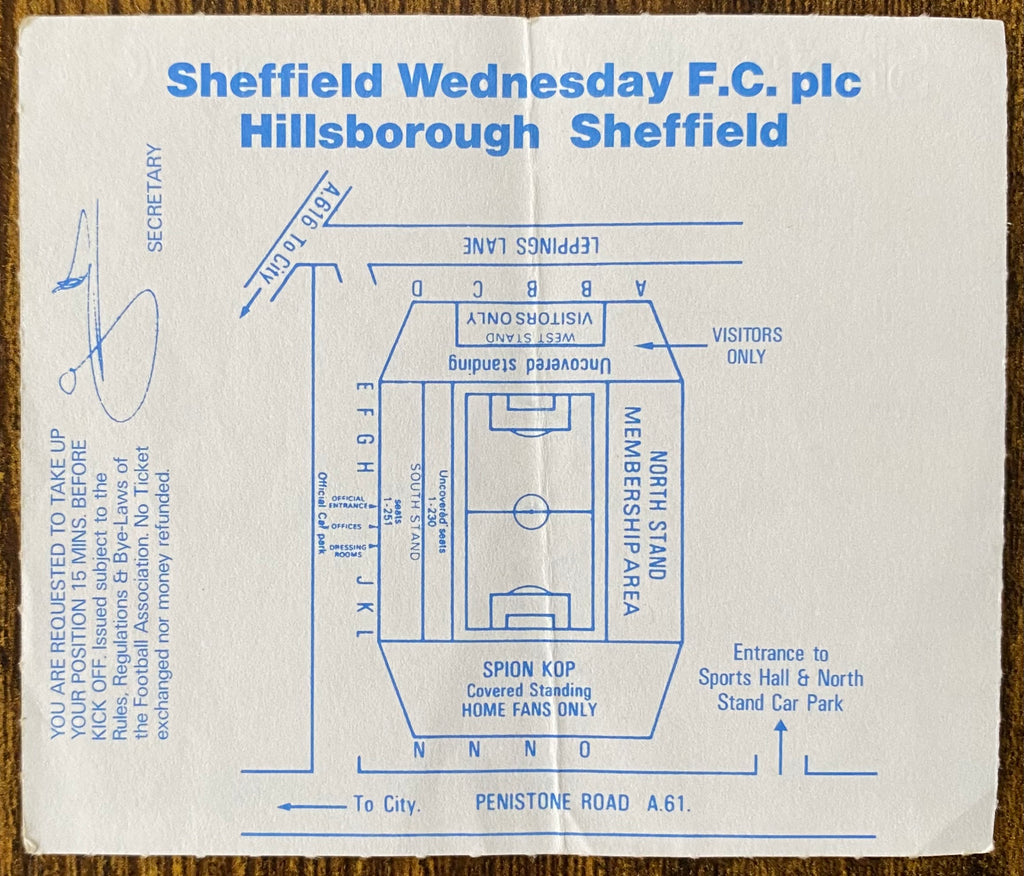 1988/89 ORIGINAL DIVISION ONE TICKET SHEFFIELD WEDNESDAY V LIVERPOOL