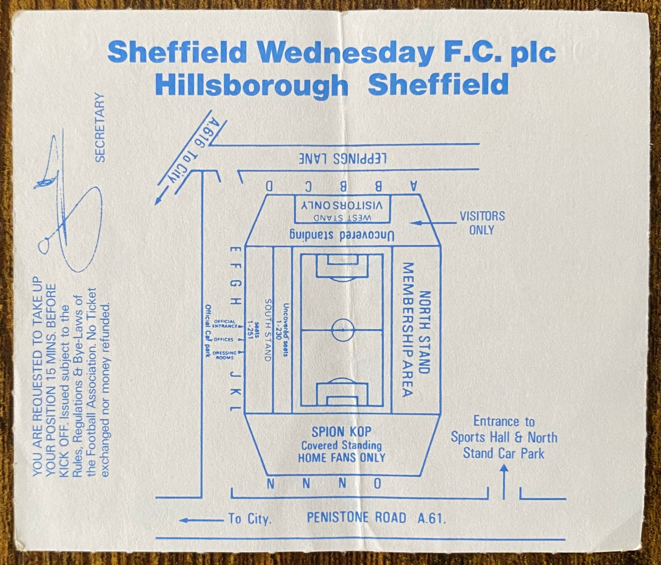 1988/89 ORIGINAL DIVISION ONE TICKET SHEFFIELD WEDNESDAY V LIVERPOOL