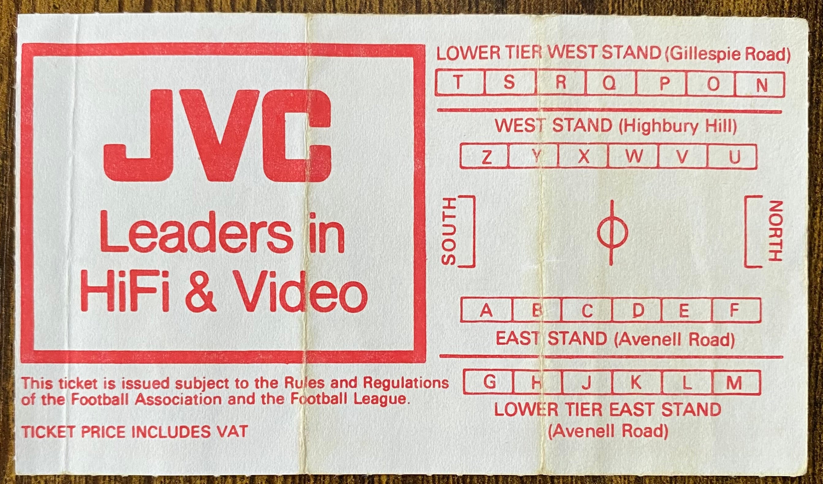 1989/90 ORIGINAL DIVISION ONE TICKET ARSENAL V LIVERPOOL
