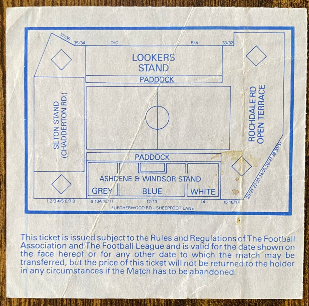 1991/92 ORIGINAL DIVISION ONE TICKET OLDHAM ATHLETIC V LIVERPOOL