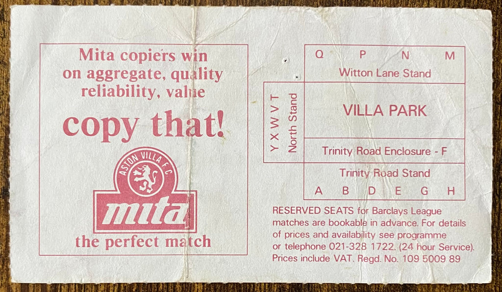 1990 ORIGINAL FA CUP SEMI FINAL TICKET LIVERPOOL V CRYSTAL PALACE @ VILLA PARK