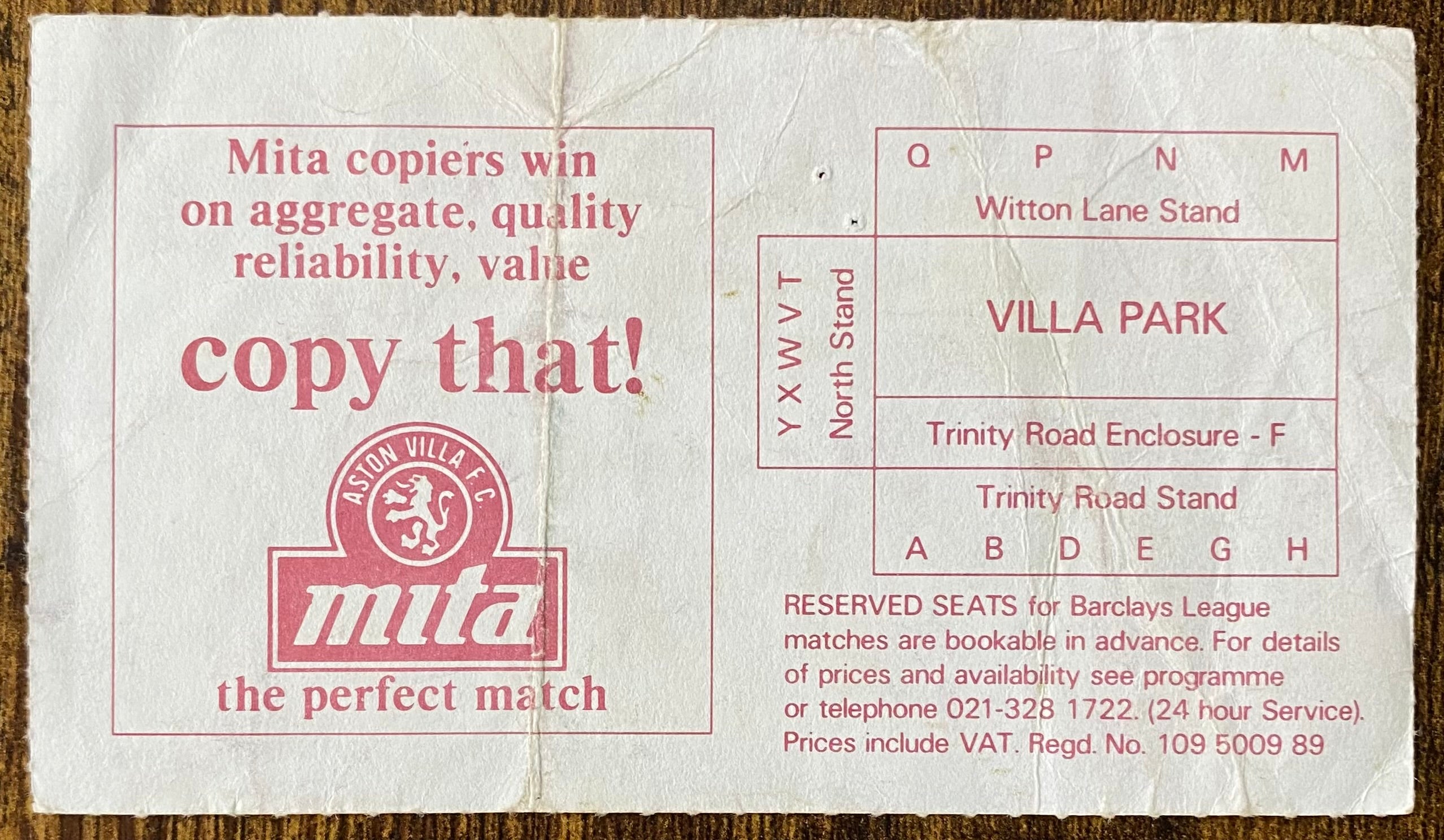 1990 ORIGINAL FA CUP SEMI FINAL TICKET LIVERPOOL V CRYSTAL PALACE @ VILLA PARK