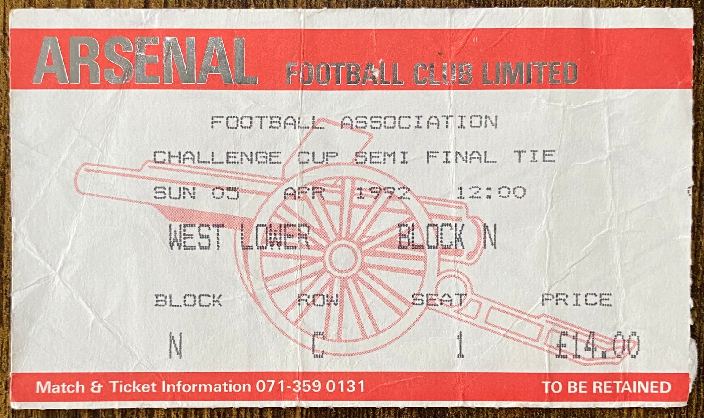 1992 ORIGINAL FA CUP SEMI FINAL TICKET LIVERPOOL V PORTSMOUTH @ HIGHBURY