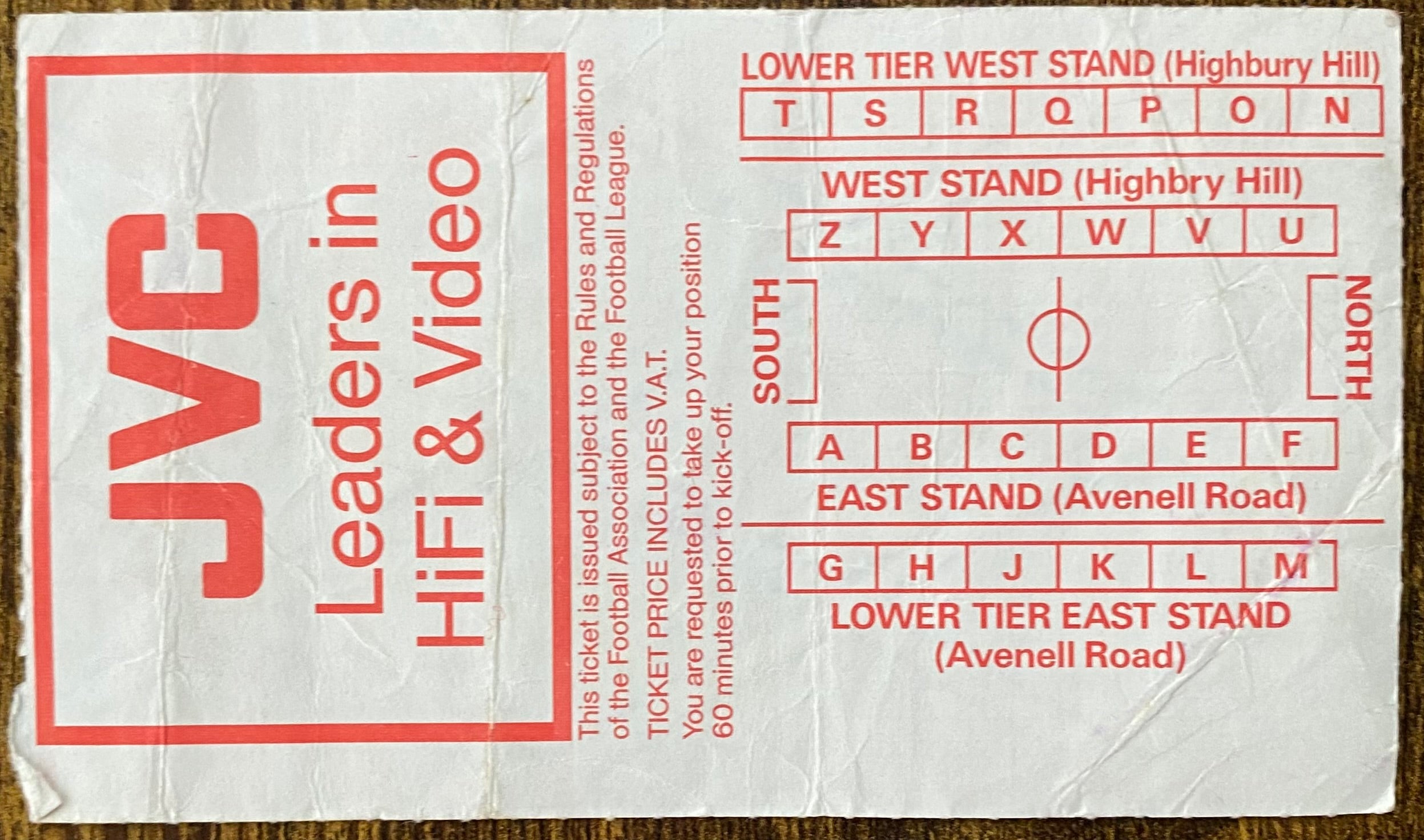 1992 ORIGINAL FA CUP SEMI FINAL TICKET LIVERPOOL V PORTSMOUTH @ HIGHBURY