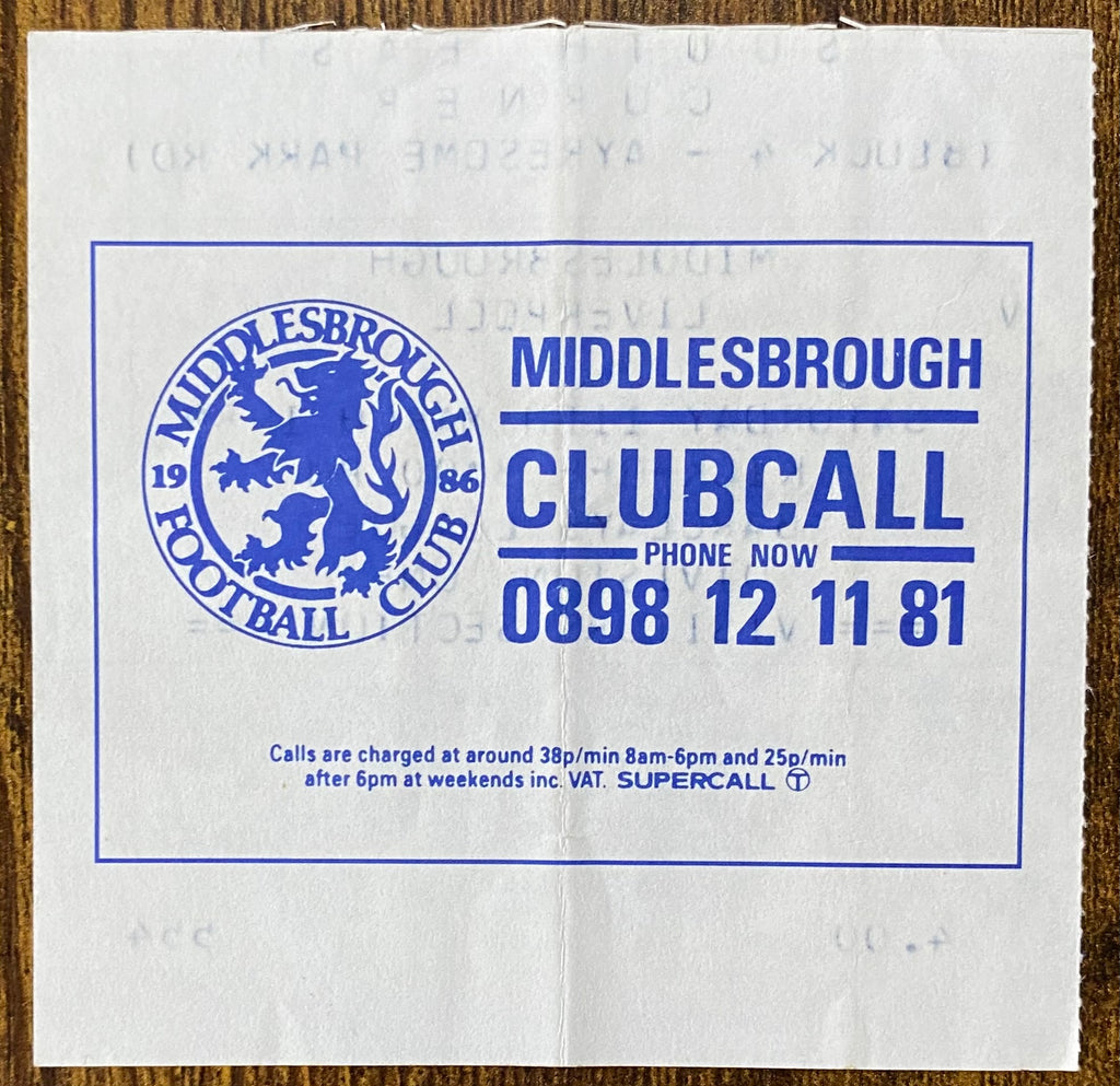 1988/89 ORIGINAL DIVISION ONE TICKET MIDDLESBROUGH V LIVERPOOL