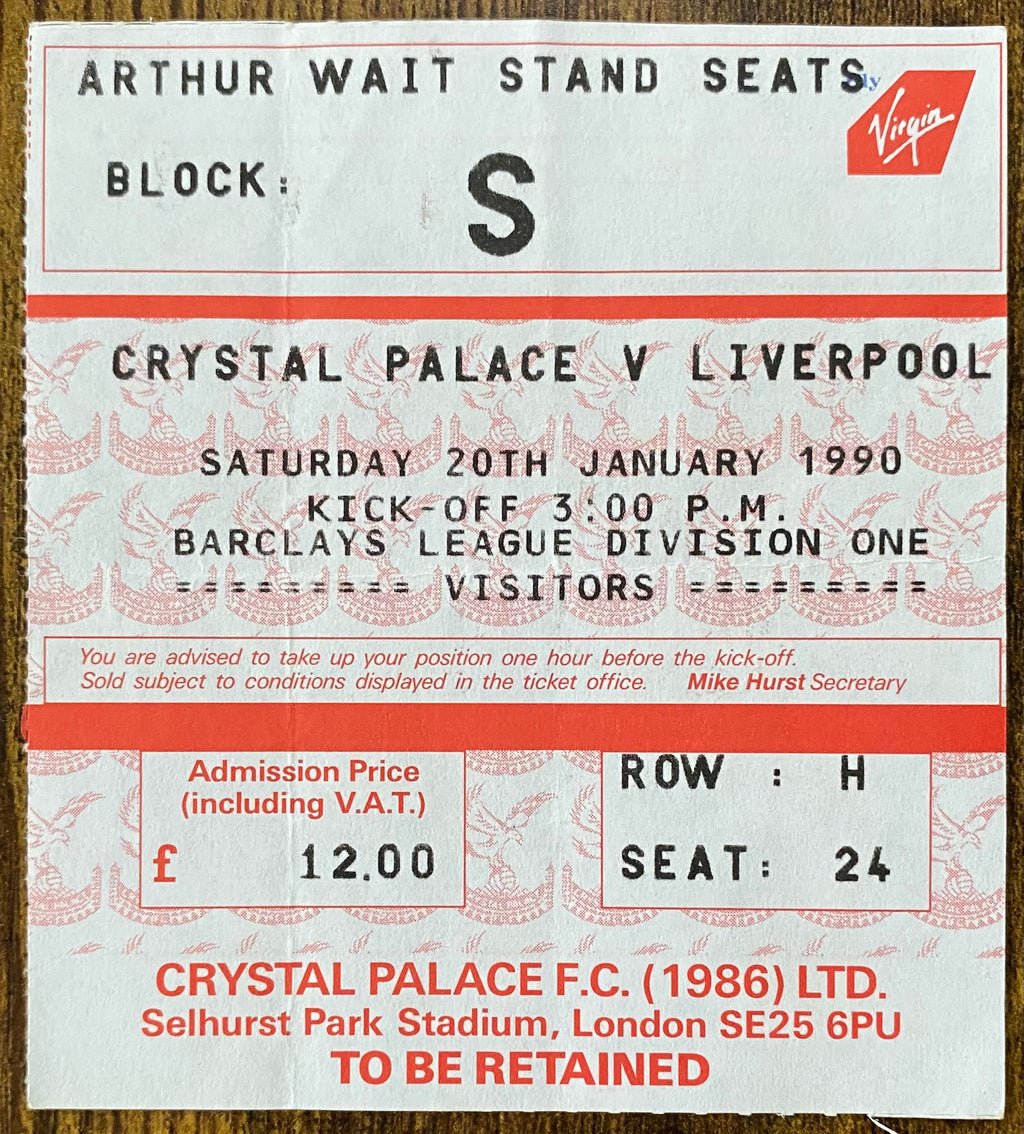 1989/90 ORIGINAL DIVISION ONE TICKET CRYSTAL PALACE V LIVERPOOL