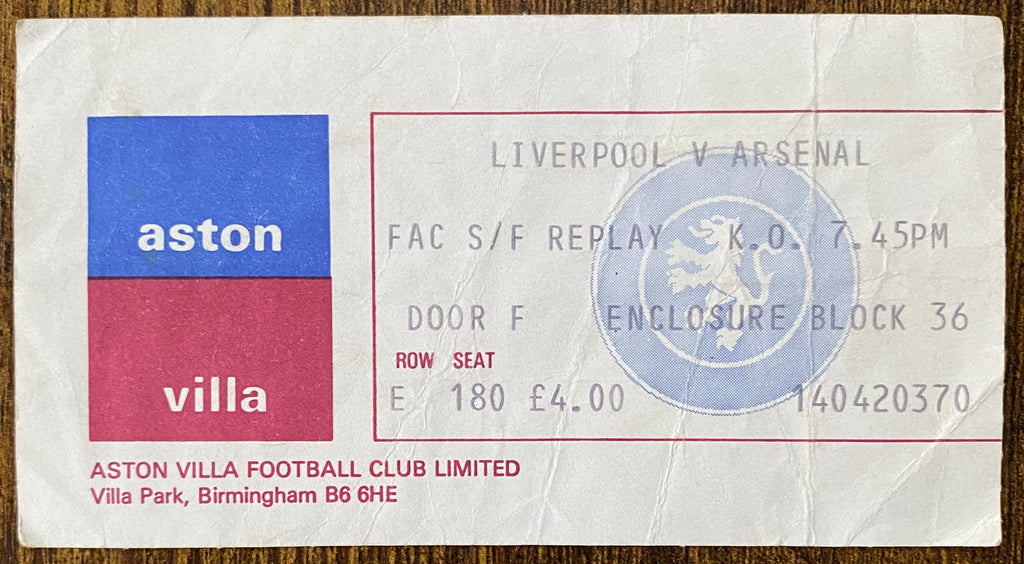 1980 ORIGINAL FA CUP SEMI FINAL REPLAY TICKET LIVERPOOL V ARSENAL @VILLA PARK