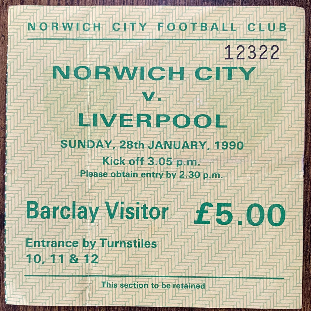 1989/90 ORIGINAL DIVISION ONE TICKET NORWICH CITY V LIVERPOOL