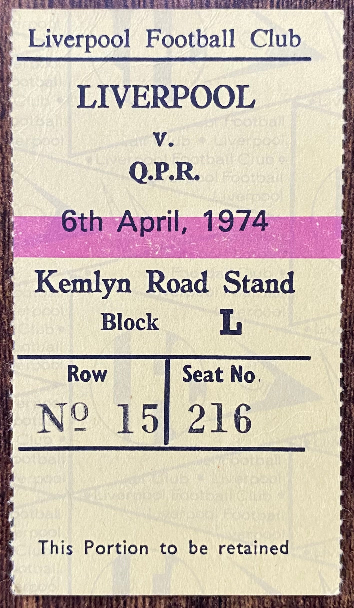 1973/74 ORIGINAL DIVISION ONE TICKET LIVERPOOL V QUEENS PARK RANGERS