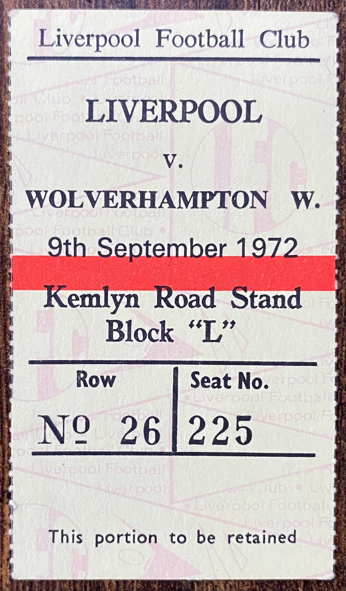 1972/73 ORIGINAL DIVISION ONE TICKET LIVERPOOL V WOLVERHAMPTON WANDERERS