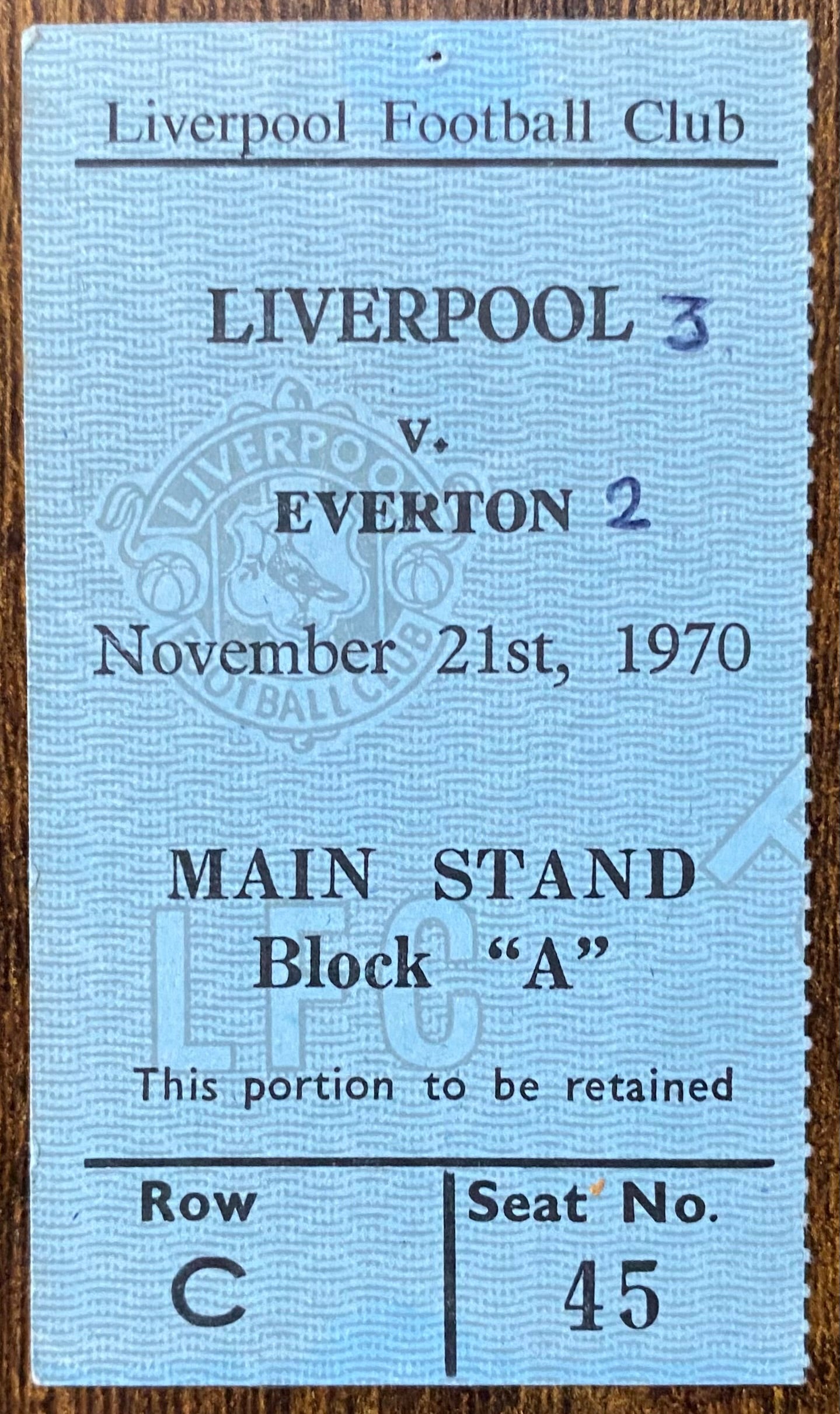1970/71 ORIGINAL DIVISION ONE TICKET LIVERPOOL V EVERTON