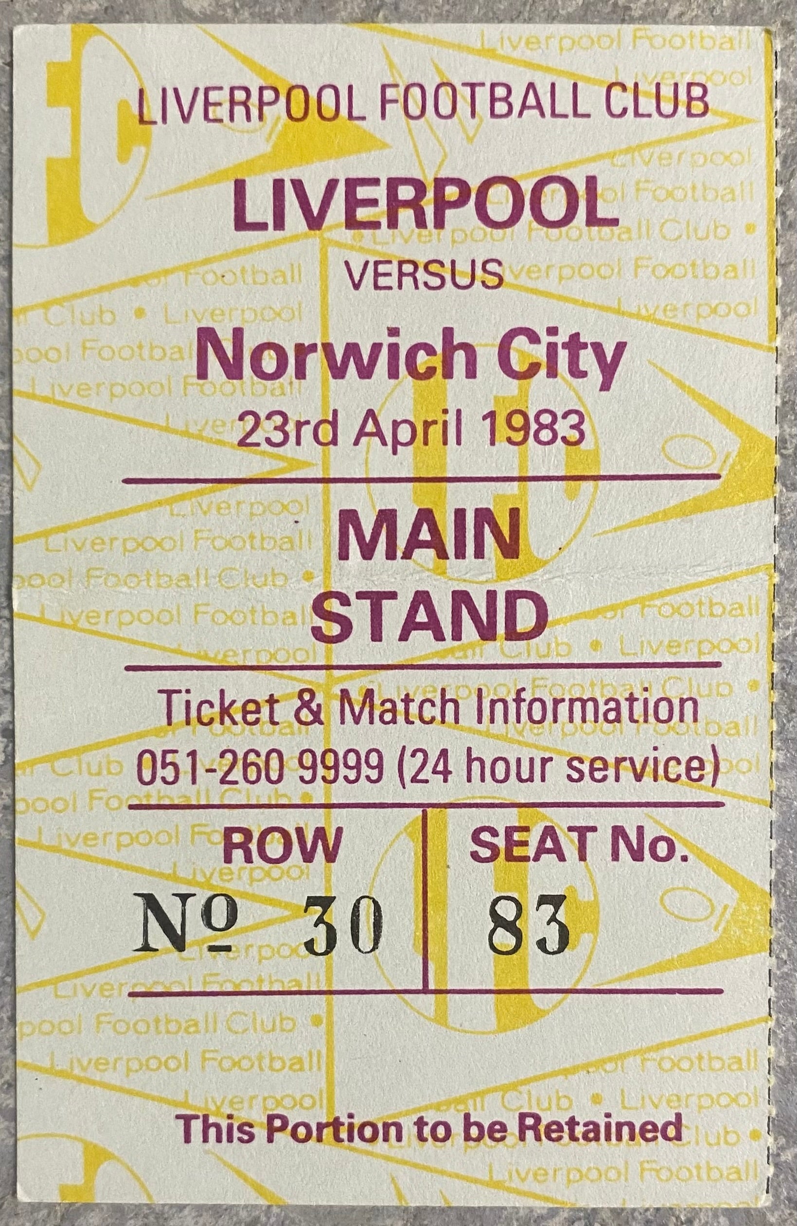1982/83 ORIGINAL DIVISION ONE TICKET LIVERPOOL V NORWICH CITY