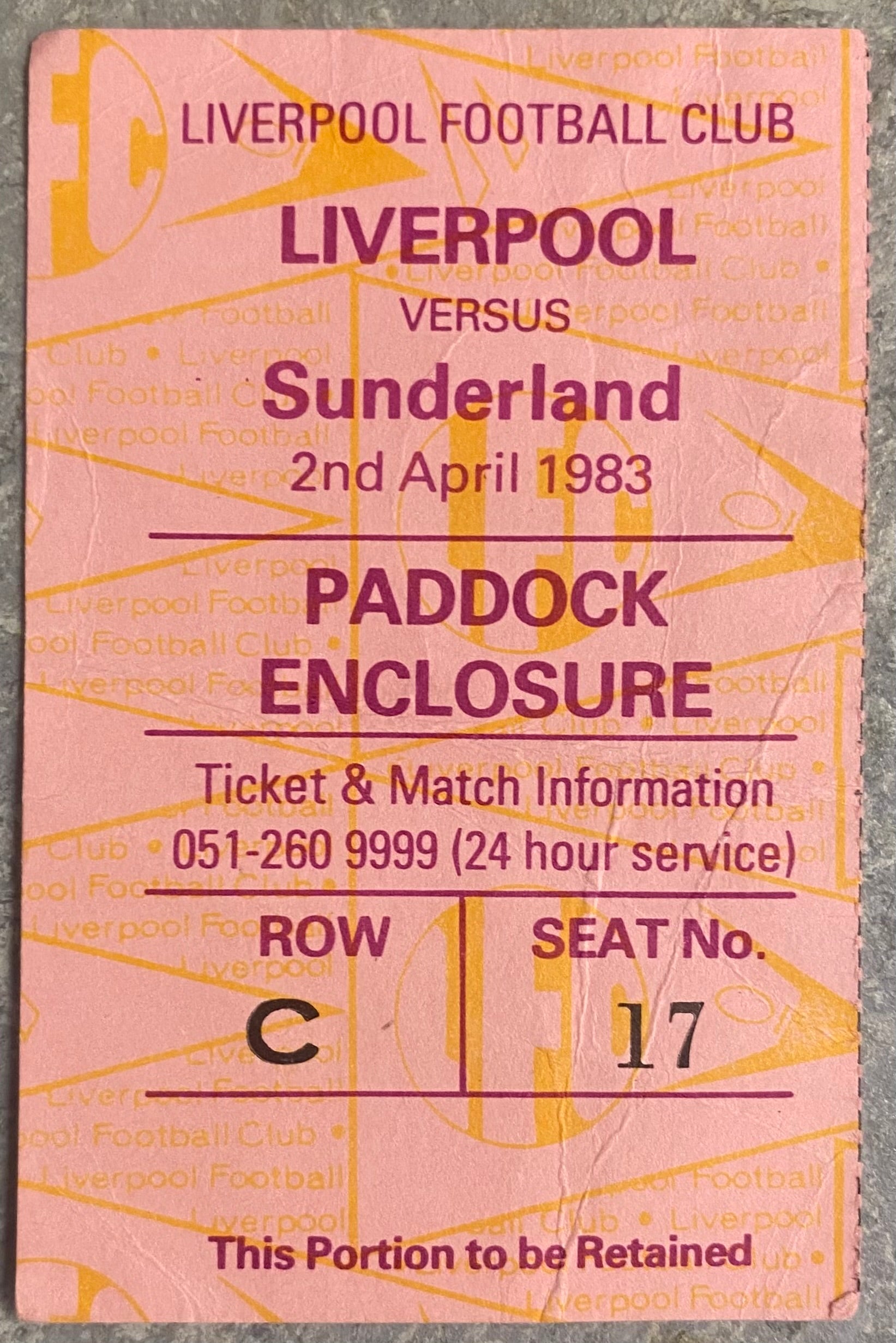 1982/83 ORIGINAL DIVISION ONE TICKET LIVERPOOL V SUNDERLAND