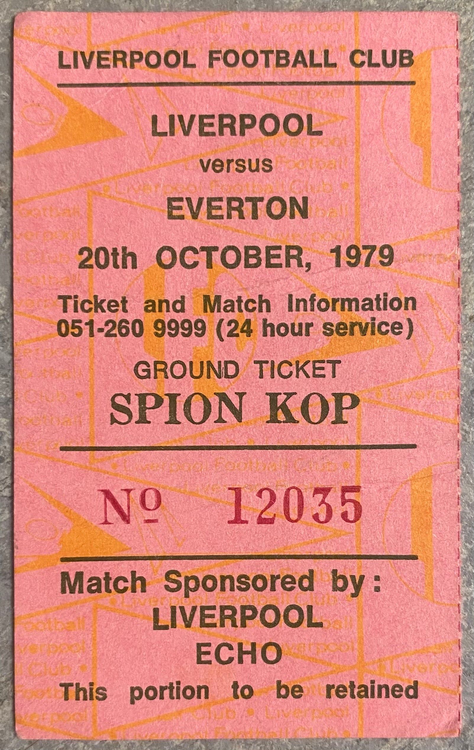 1979/80 ORIGINAL DIVISION ONE TICKET LIVERPOOL V EVERTON