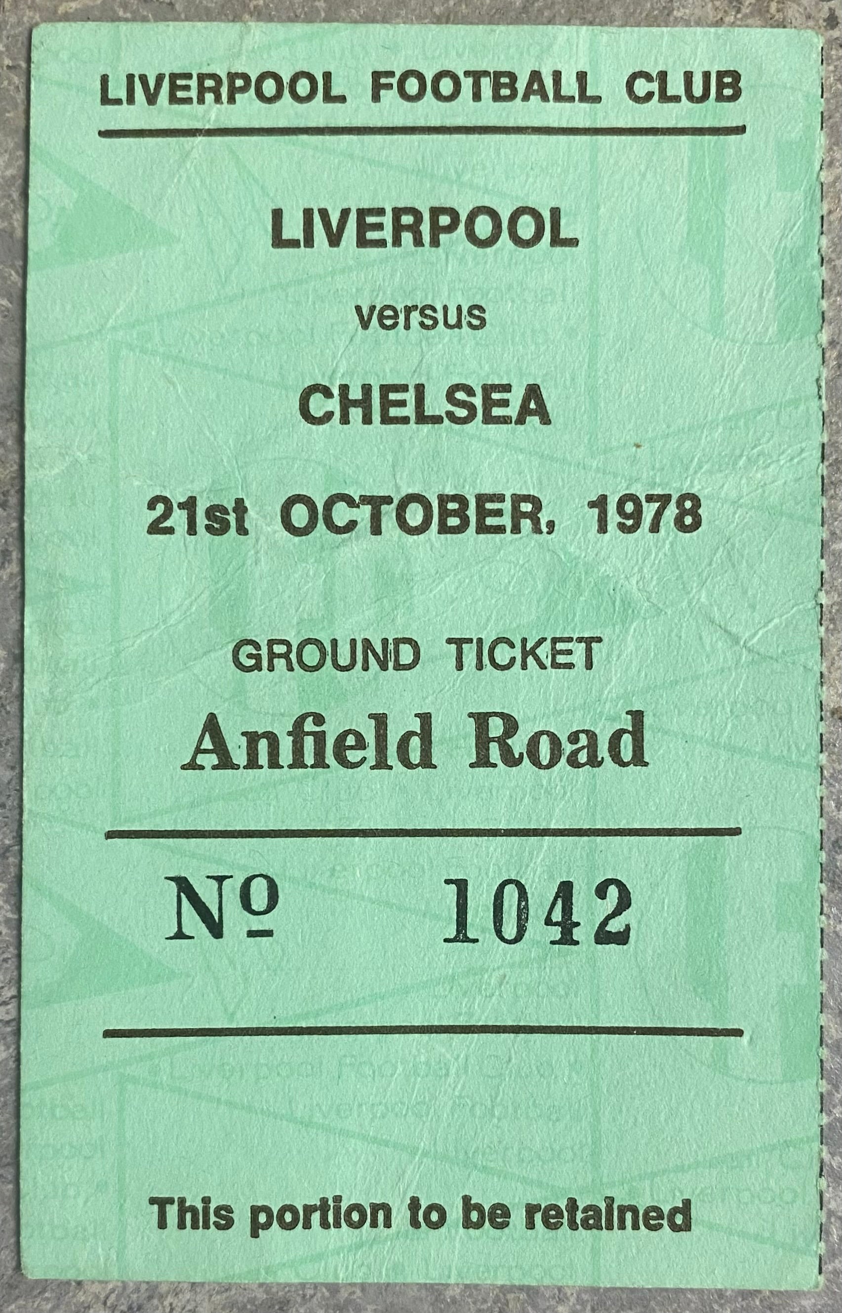 1978/79 ORIGINAL DIVISION ONE TICKET LIVERPOOL V CHELSEA