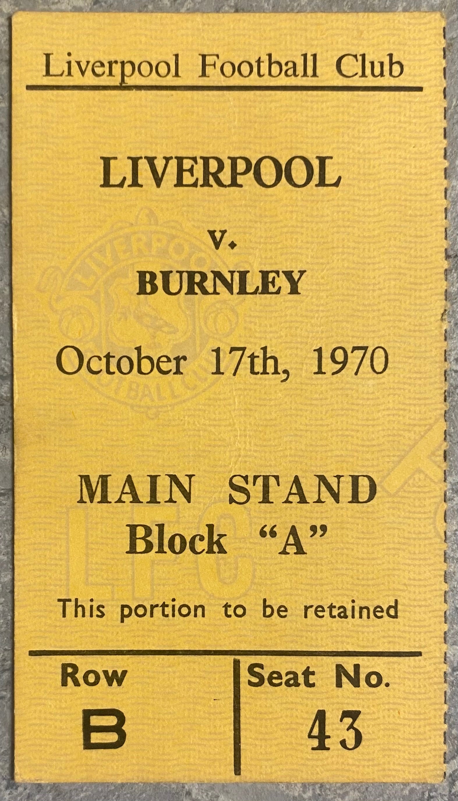 1970/71 ORIGINAL DIVISION ONE TICKET LIVERPOOL V BURNLEY