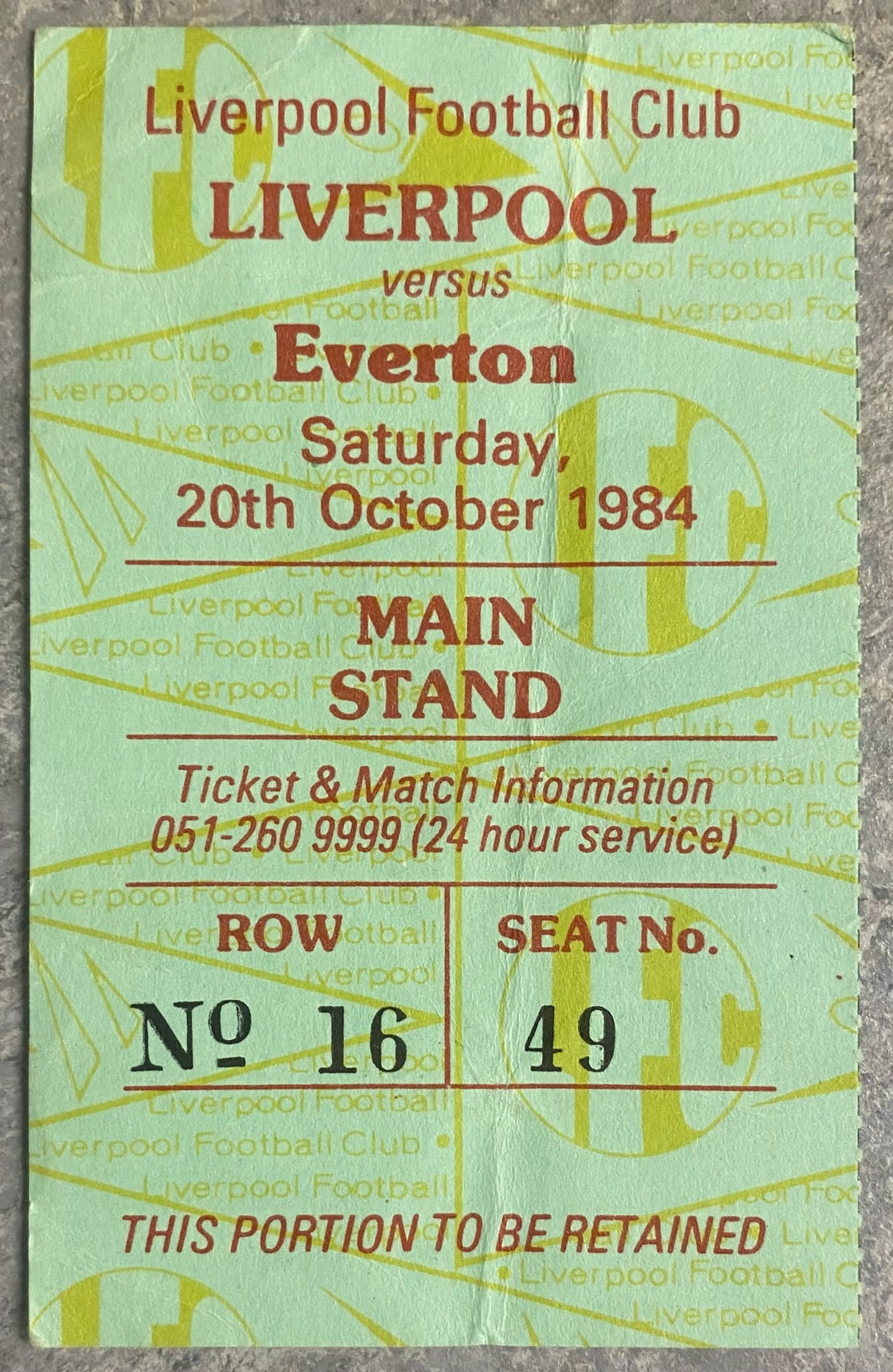 1984/85 ORIGINAL DIVISION ONE TICKET LIVERPOOL V EVERTON