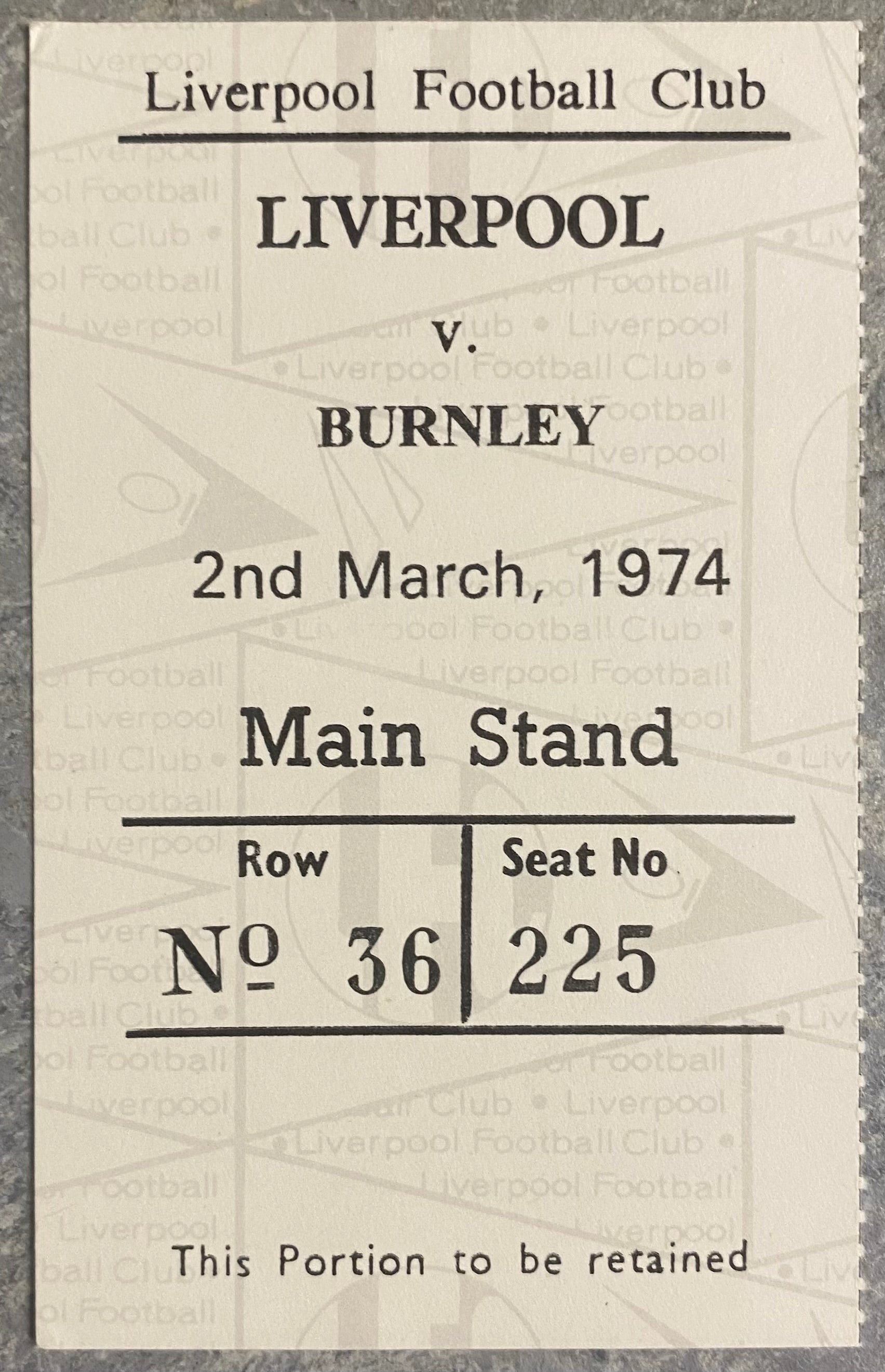 1973/74 ORIGINAL DIVISION ONE TICKET LIVERPOOL V BURNLEY