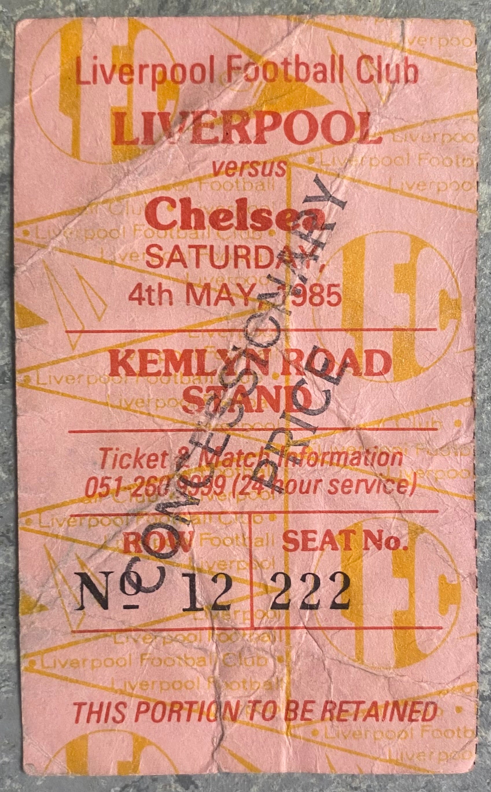 1984/85 ORIGINAL DIVISION ONE TICKET LIVERPOOL V CHELSEA