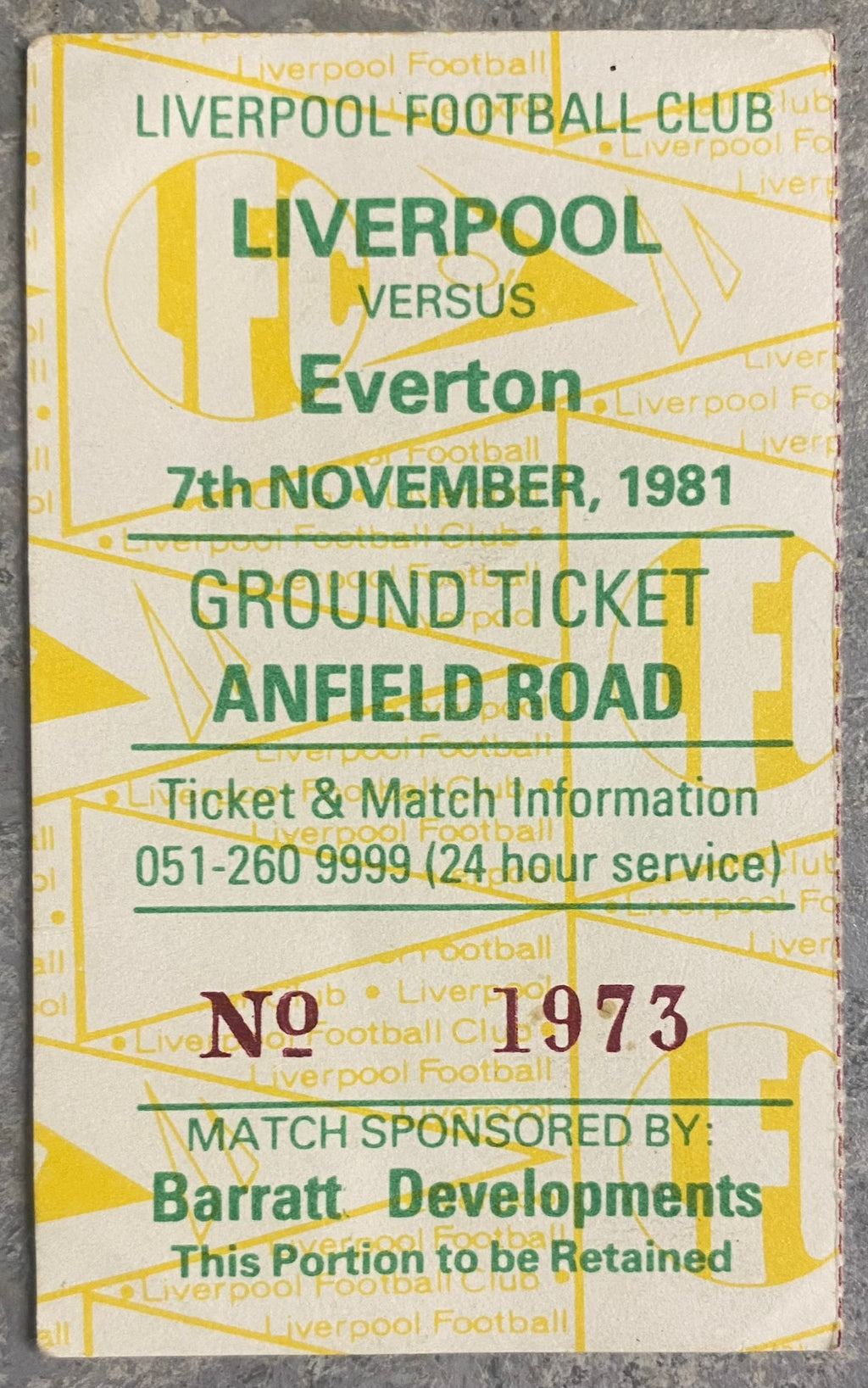 1981/82 ORIGINAL DIVISION ONE TICKET LIVERPOOL V EVERTON