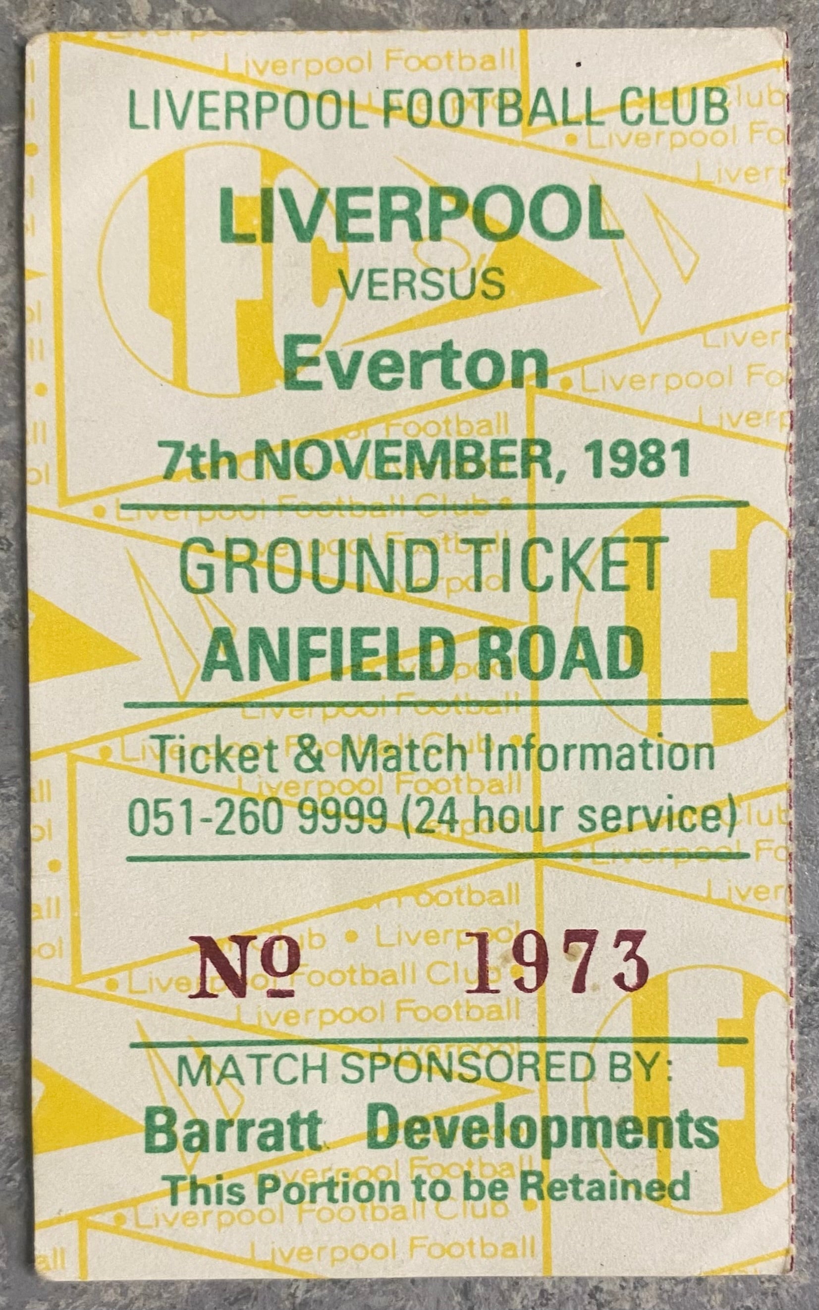 1981/82 ORIGINAL DIVISION ONE TICKET LIVERPOOL V EVERTON
