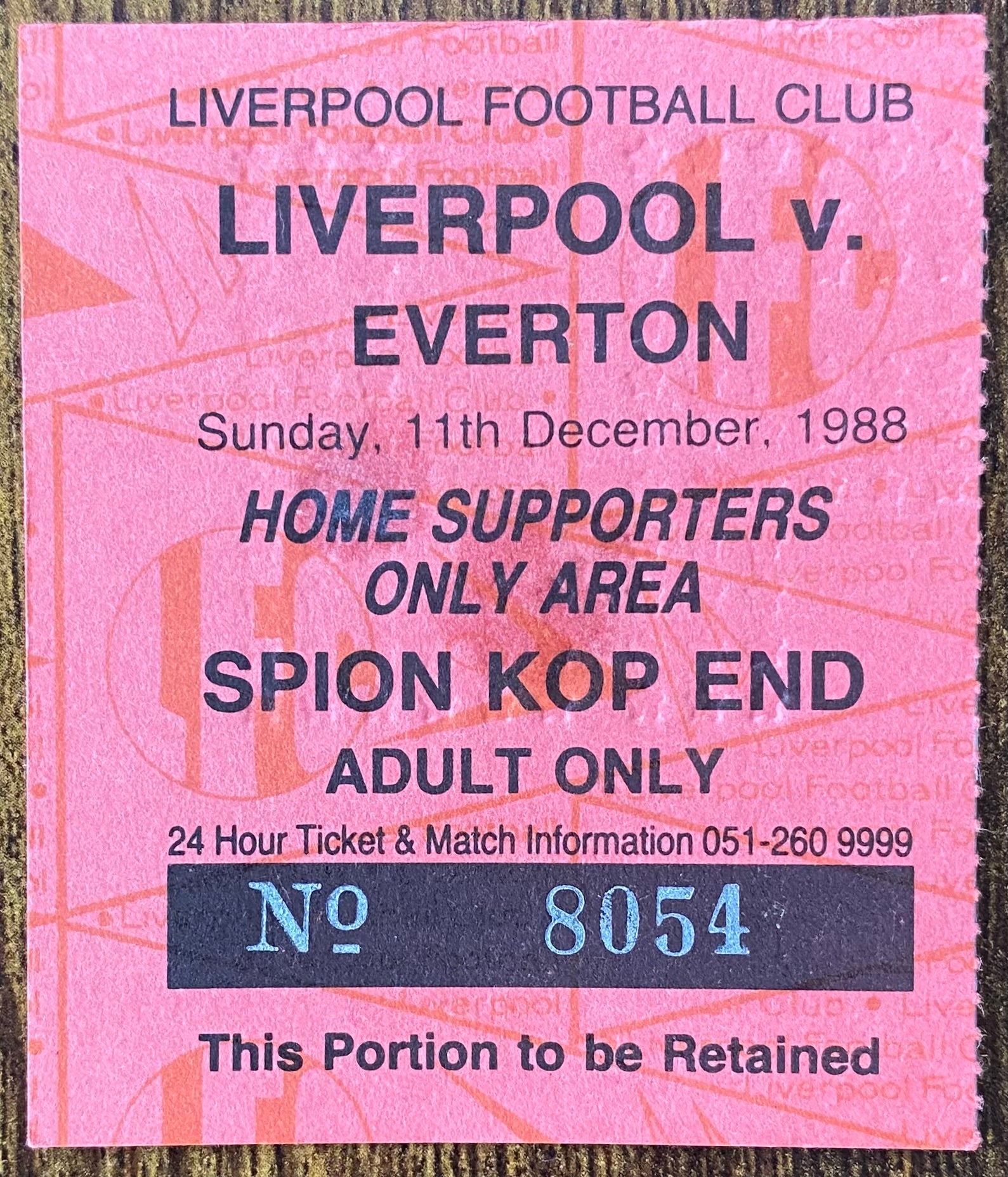 1988/89 ORIGINAL DIVISION ONE TICKET LIVERPOOL V EVERTON