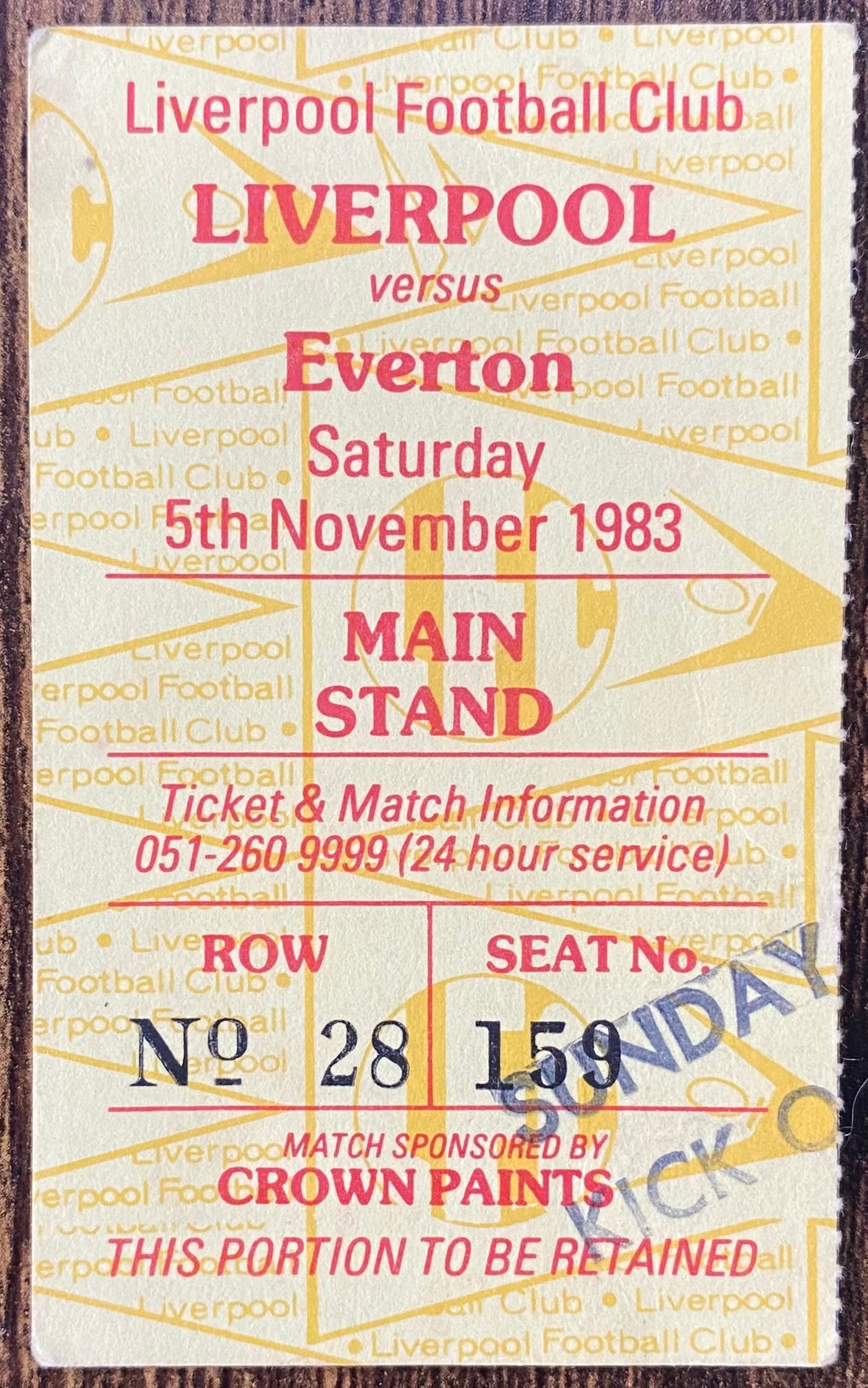 1983/84 ORIGINAL DIVISION ONE TICKET LIVERPOOL V EVERTON