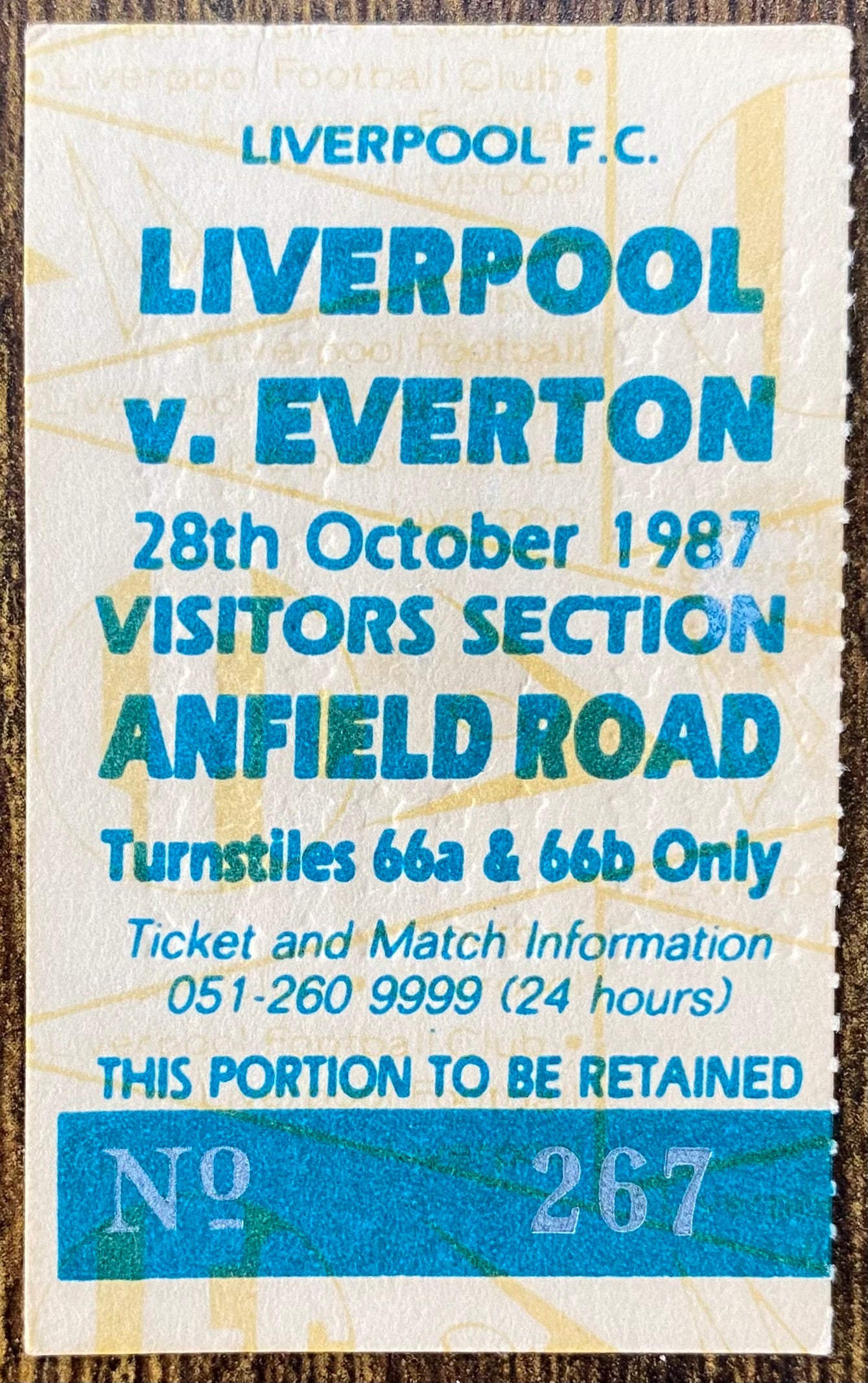 1987/88 ORIGINAL LITTLEWOODS CUP 3RD ROUND TICKET LIVERPOOL V EVERTON