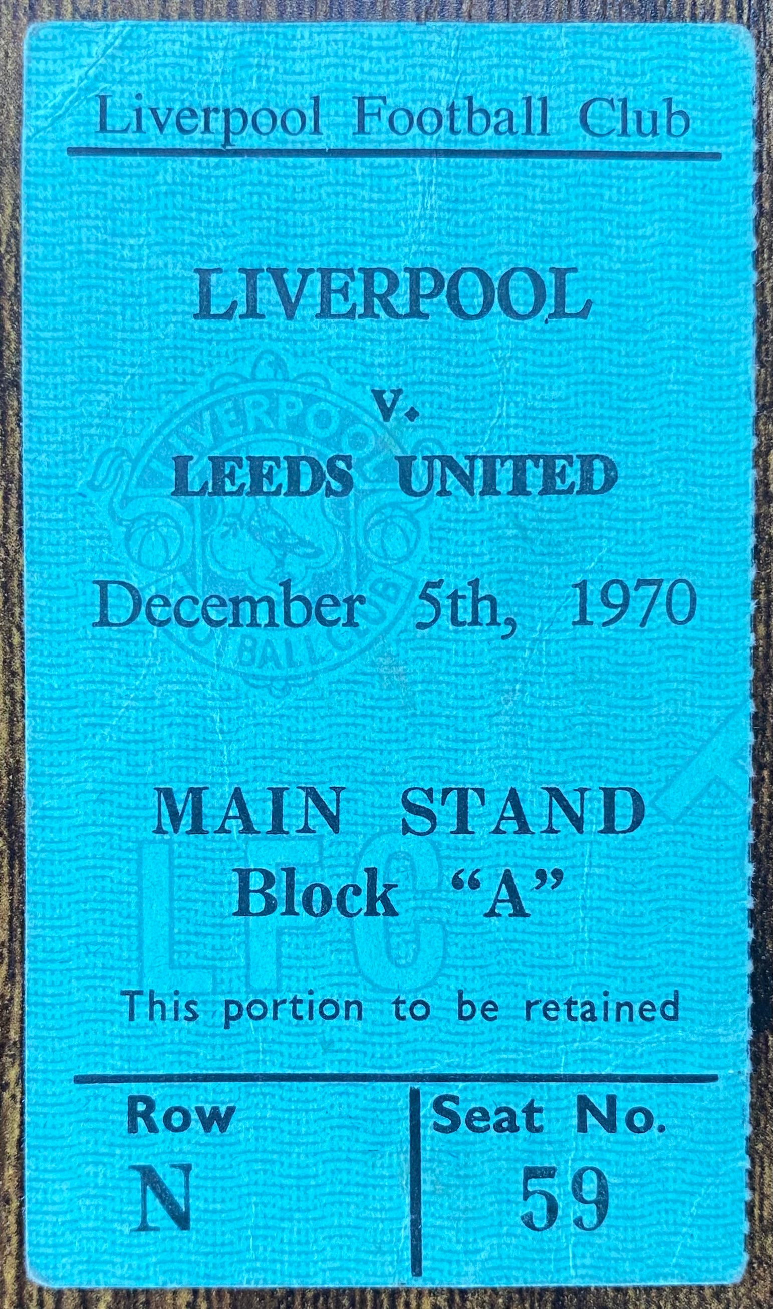 1970/71 ORIGINAL DIVISION ONE TICKET LIVERPOOL V LEEDS UNITED