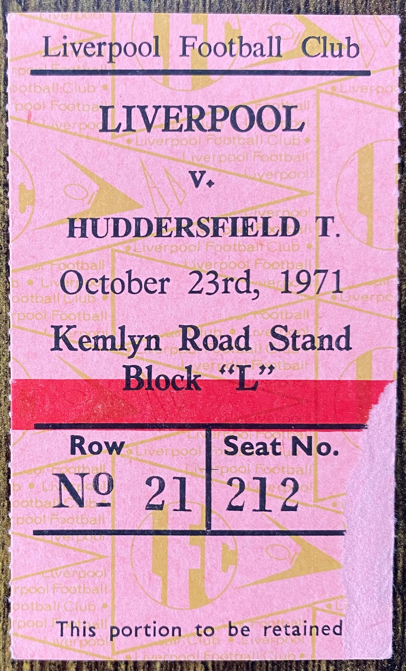1971/72 ORIGINAL DIVISION ONE TICKET LIVERPOOL V HUDDERSFIELD TOWN