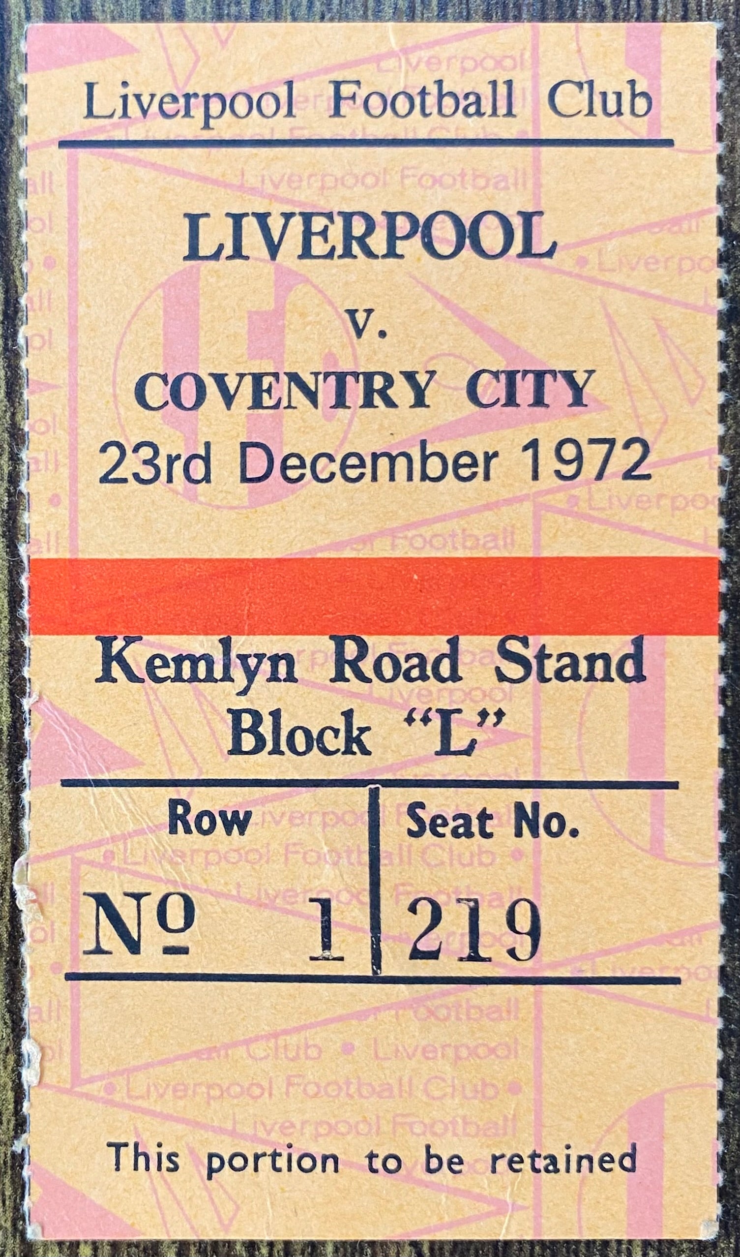 1972/73 ORIGINAL DIVISION ONE TICKET LIVERPOOL V COVENTRY CITY