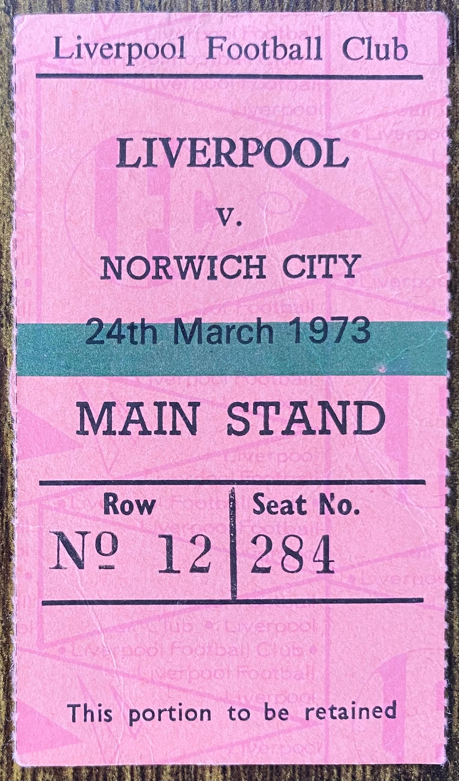 1972/73 ORIGINAL DIVISION ONE TICKET LIVERPOOL V NORWICH CITY