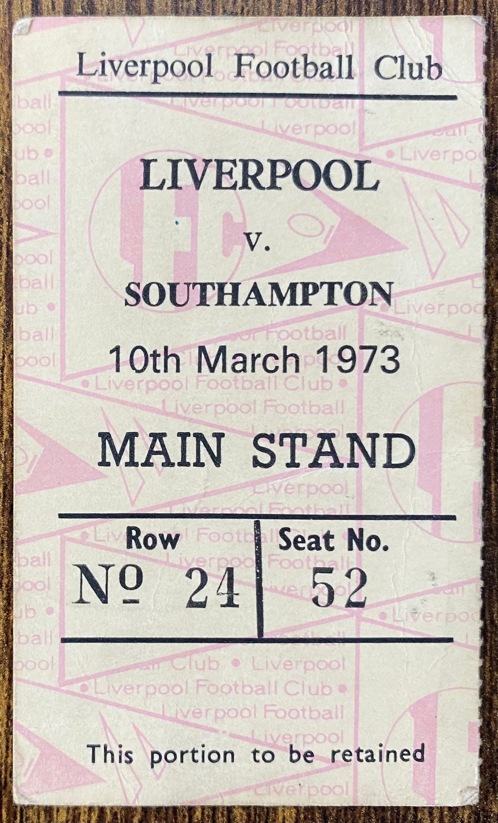 1972/73 ORIGINAL DIVISION ONE TICKET LIVERPOOL V SOUTHAMPTON