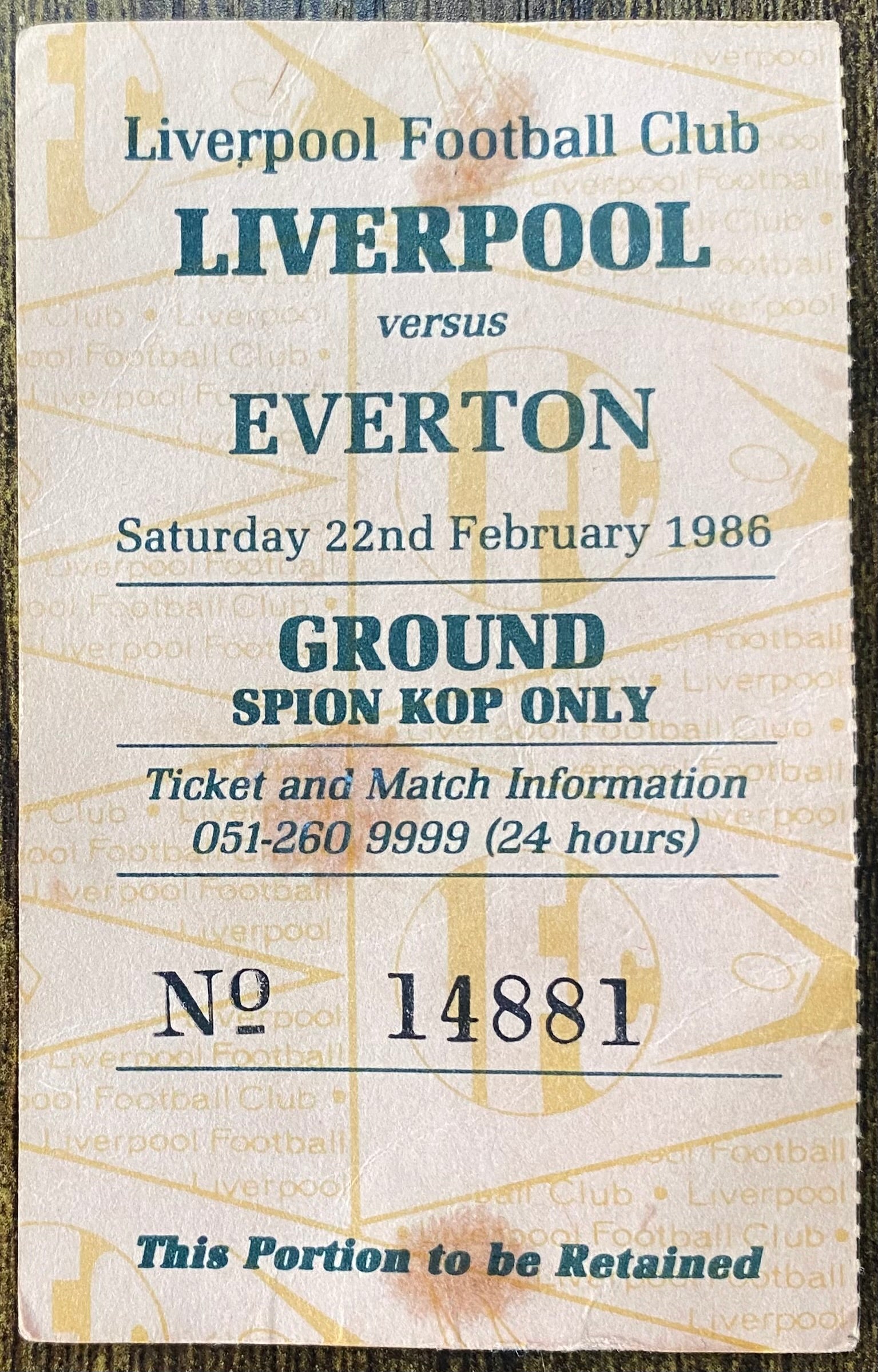 1985/86 ORIGINAL DIVISION ONE TICKET LIVERPOOL V EVERTON