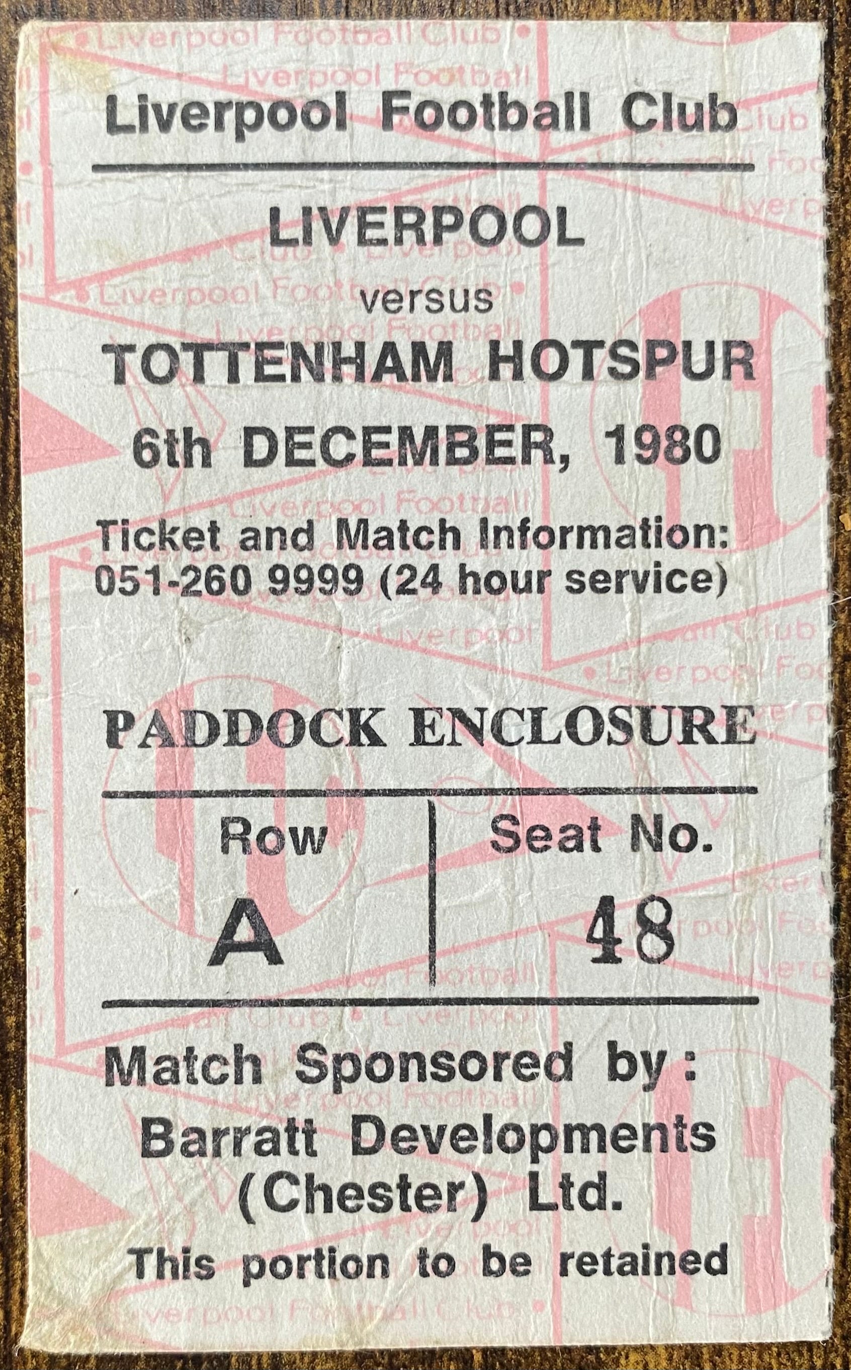 1980/81 ORIGINAL DIVISION ONE TICKET LIVERPOOL V TOTTENHAM HOTSPUR