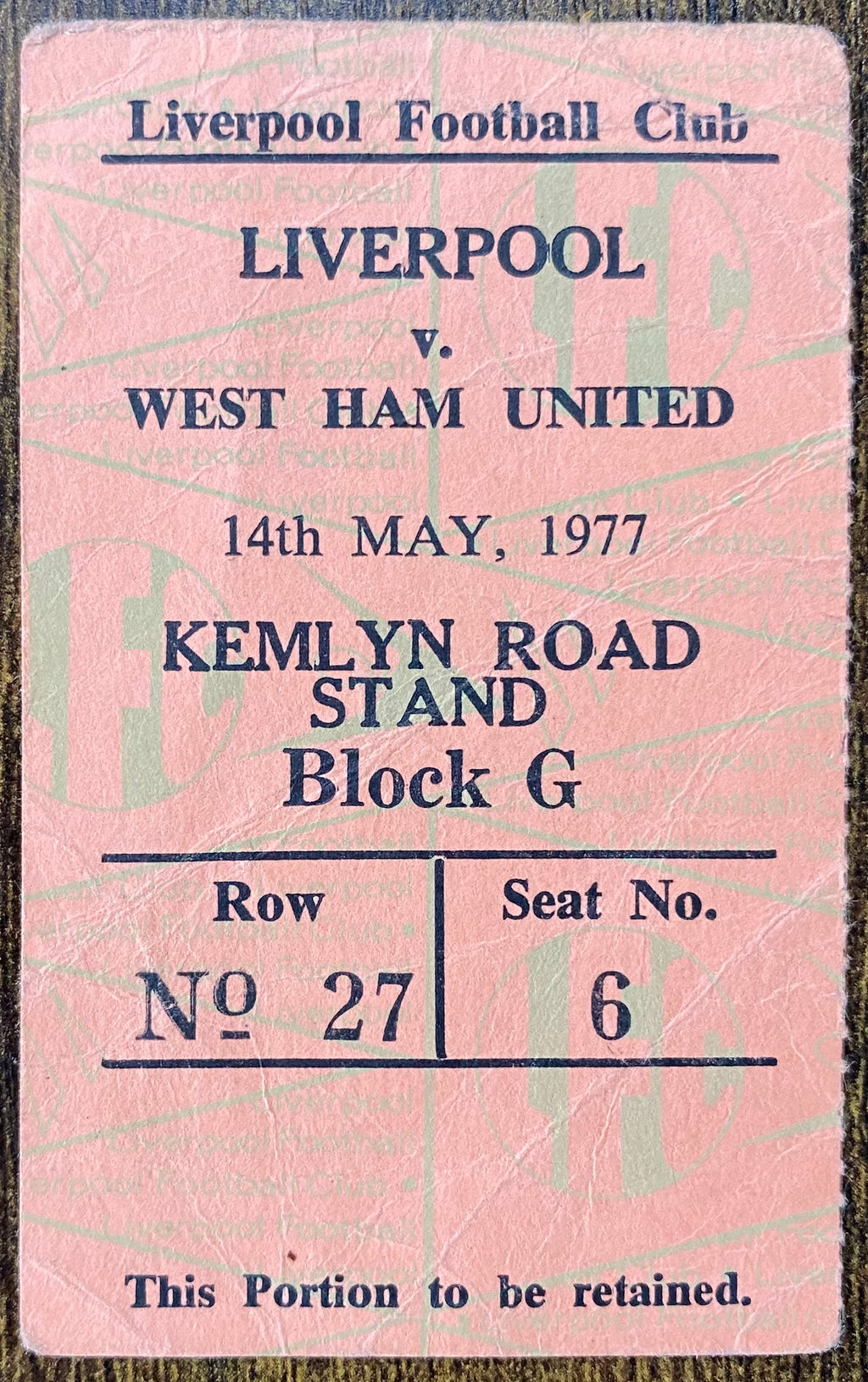 1976/77 ORIGINAL DIVISION ONE TICKET LIVERPOOL V WEST HAM UNITED