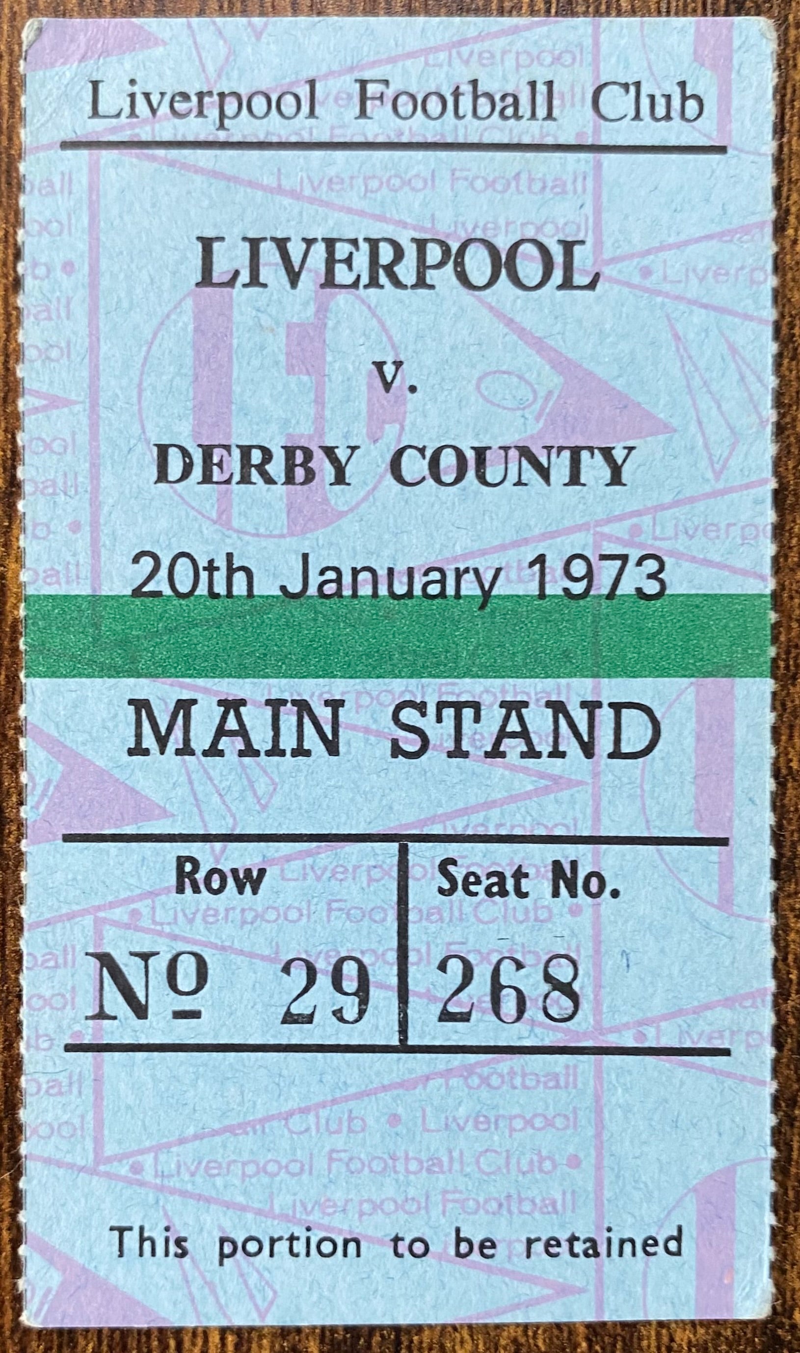 1972/73 ORIGINAL DIVISION ONE TICKET LIVERPOOL V DERBY COUNTY