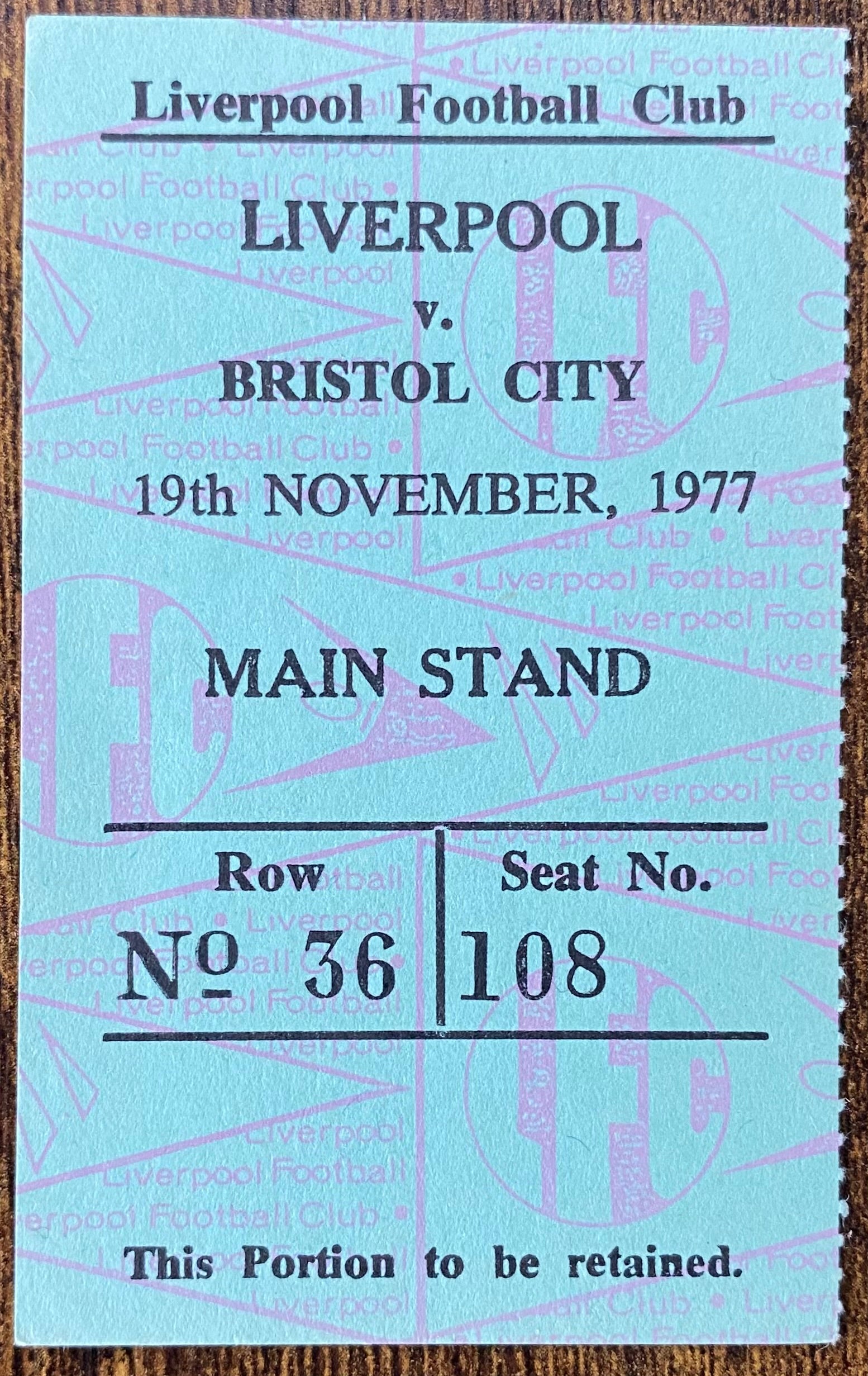 1977/78 ORIGINAL DIVISION ONE TICKET LIVERPOOL V BRISTOL CITY