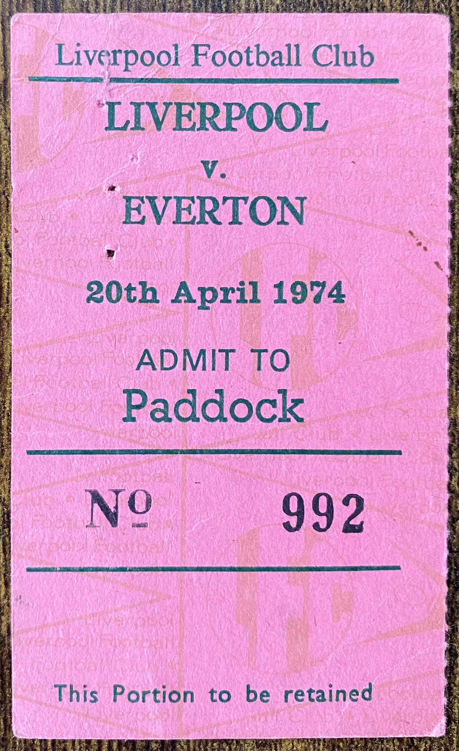 1973/74 ORIGINAL DIVISION ONE TICKET LIVERPOOL V EVERTON