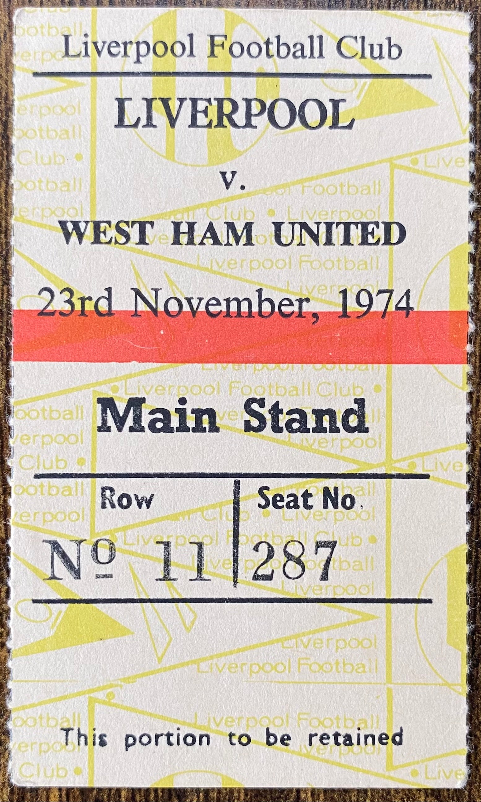 1974/75 ORIGINAL DIVISION ONE TICKET LIVERPOOL V WEST HAM UNITED