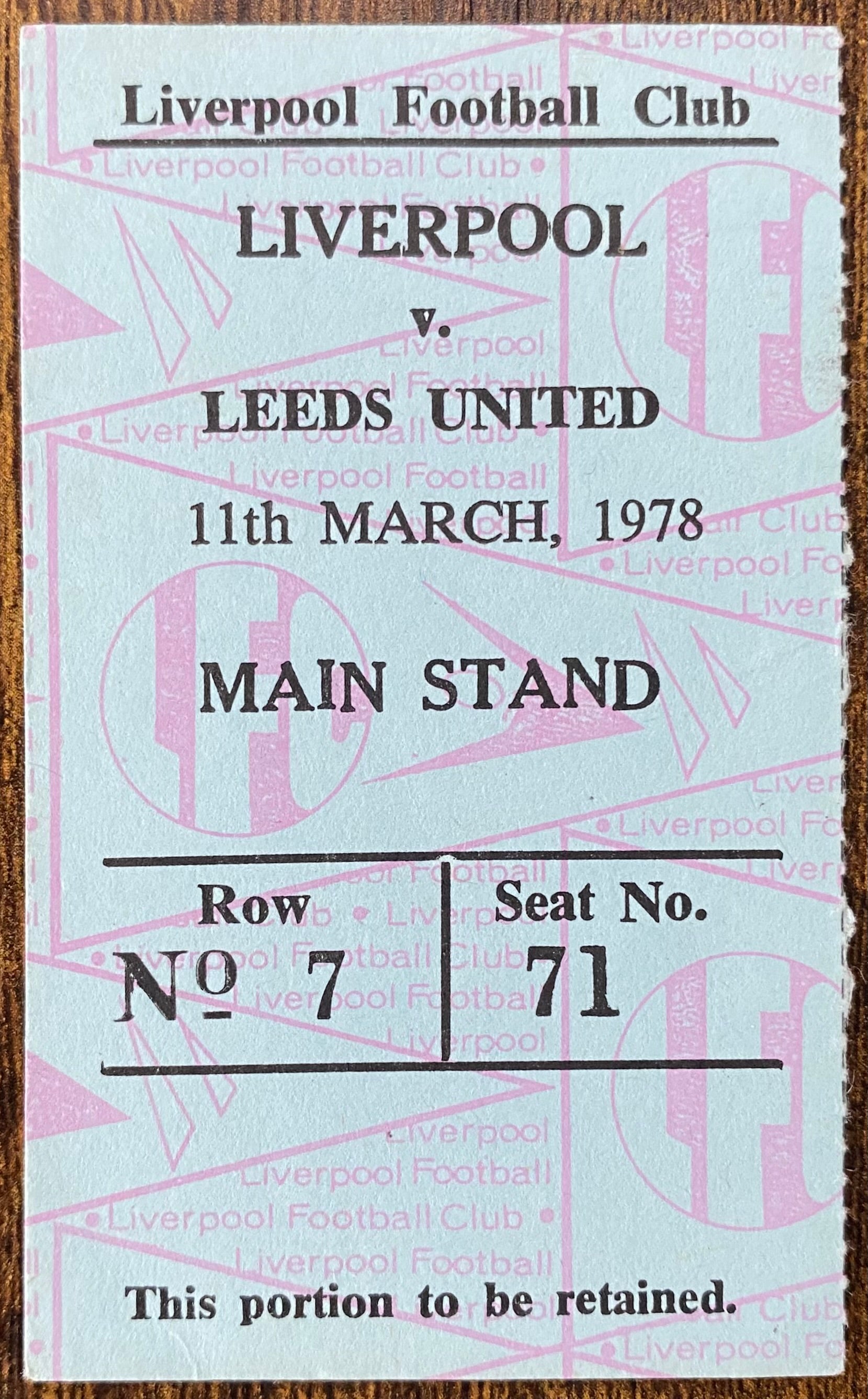 1977/78 ORIGINAL DIVISION ONE TICKET LIVERPOOL V LEEDS UNITED