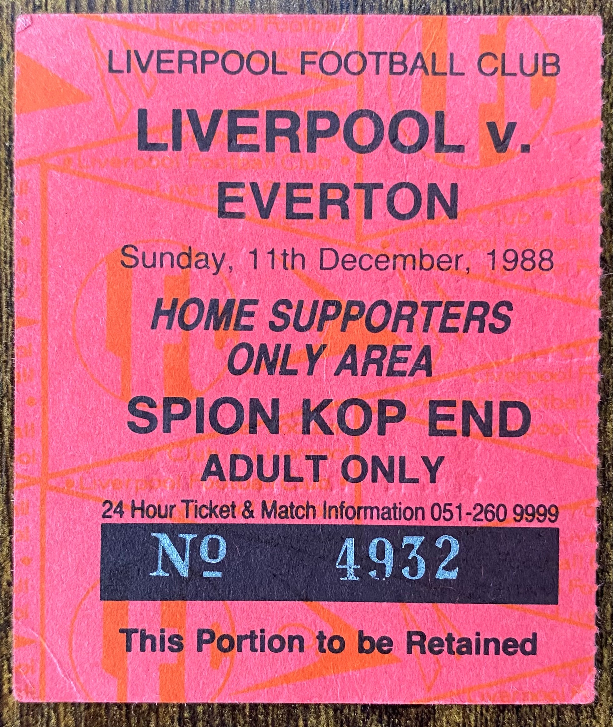 1988/89 ORIGINAL DIVISION ONE TICKET LIVERPOOL V EVERTON