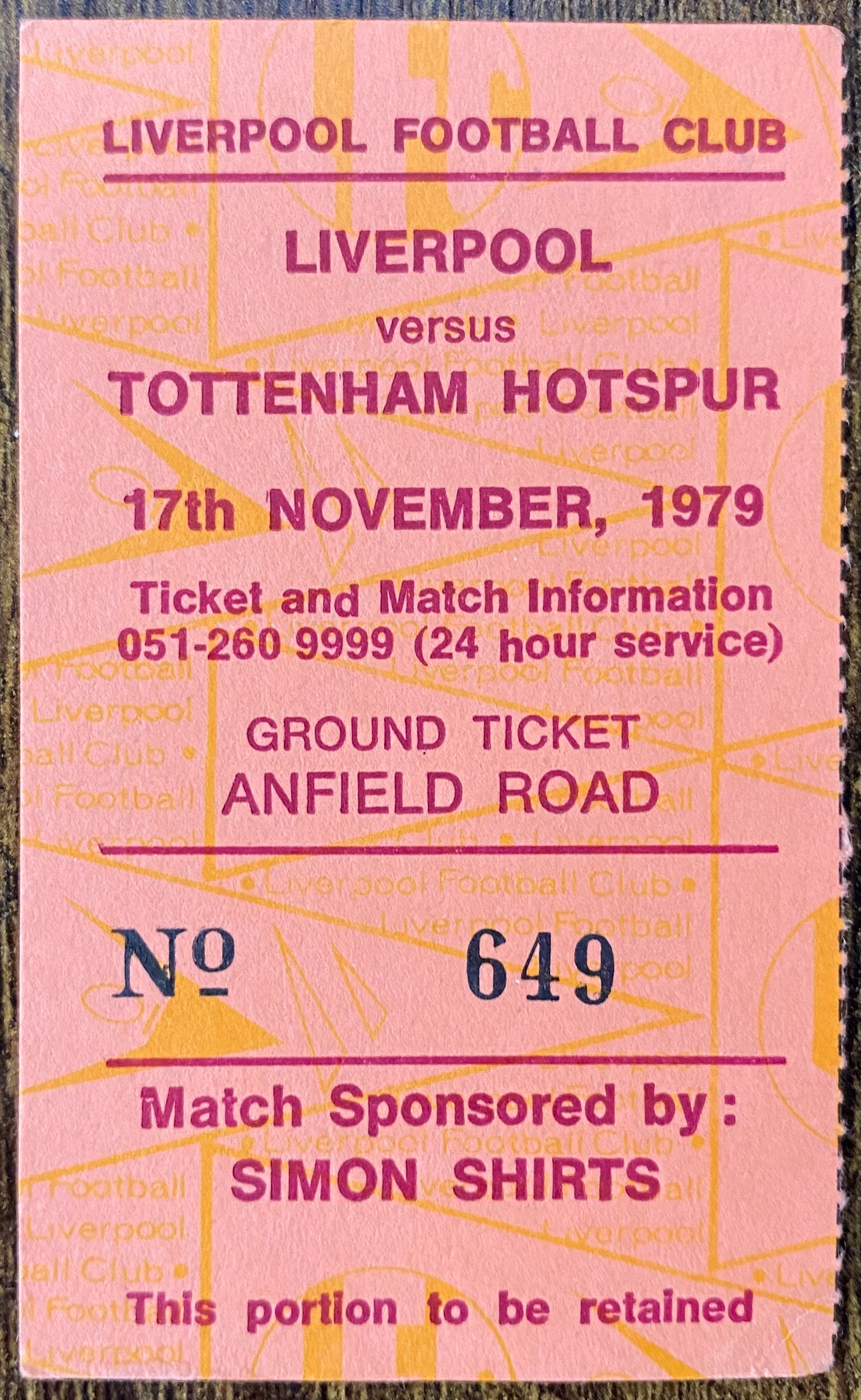 1979/80 ORIGINAL DIVISION ONE TICKET LIVERPOOL V TOTTENHAM HOTSPUR