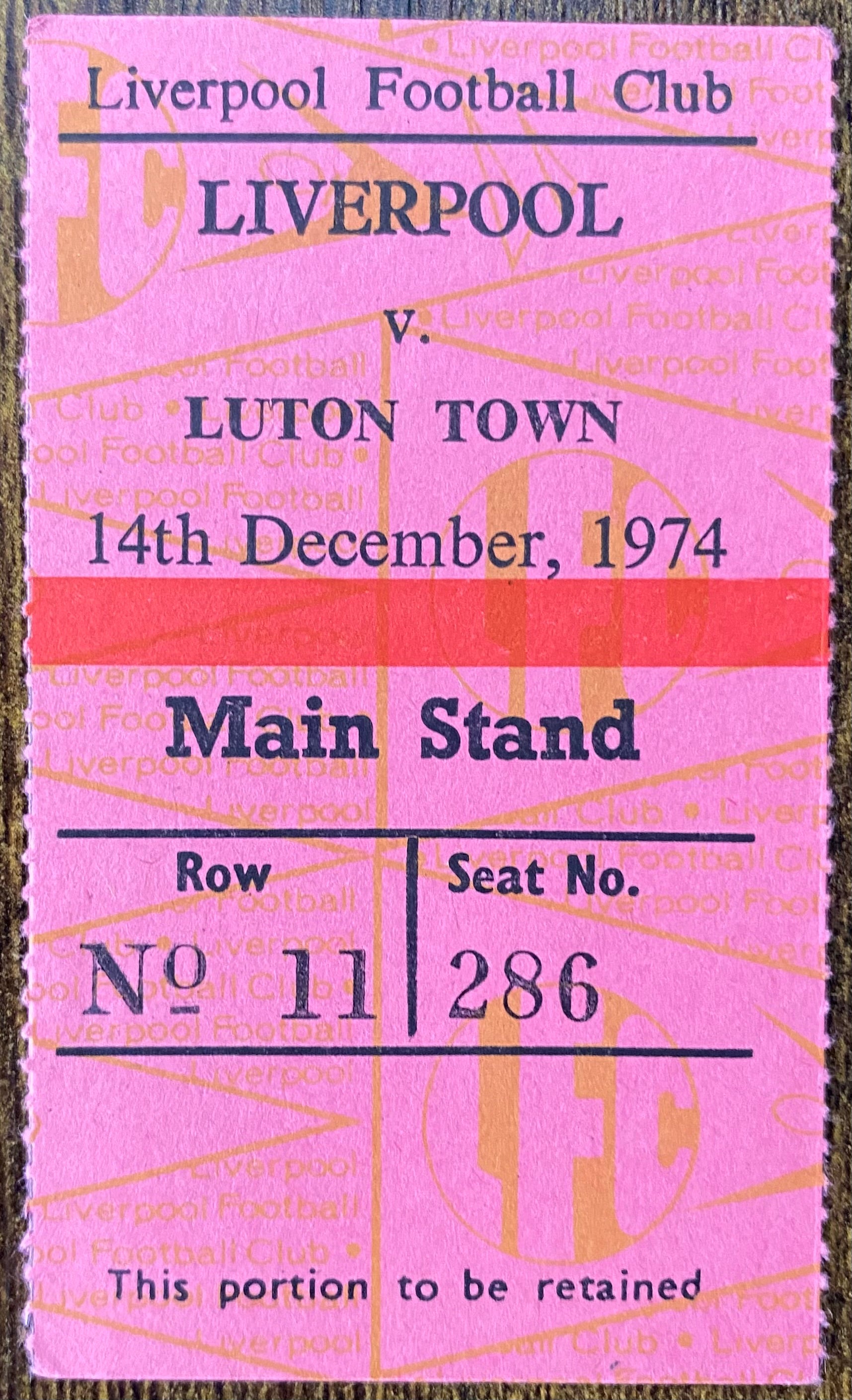 1974/75 ORIGINAL DIVISION ONE TICKET LIVERPOOL V LUTON TOWN