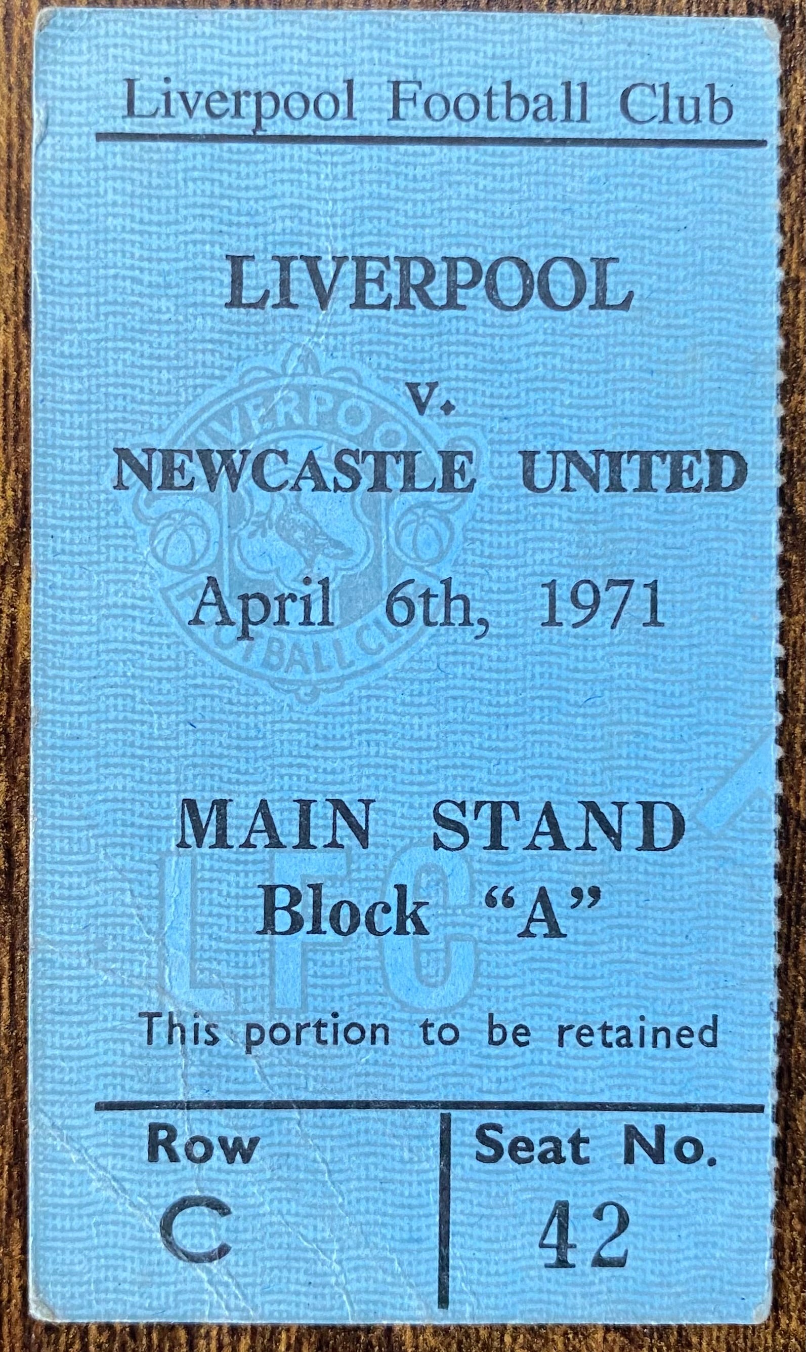 1970/71 ORIGINAL DIVISION ONE TICKET LIVERPOOL V NEWCASTLE UNITED