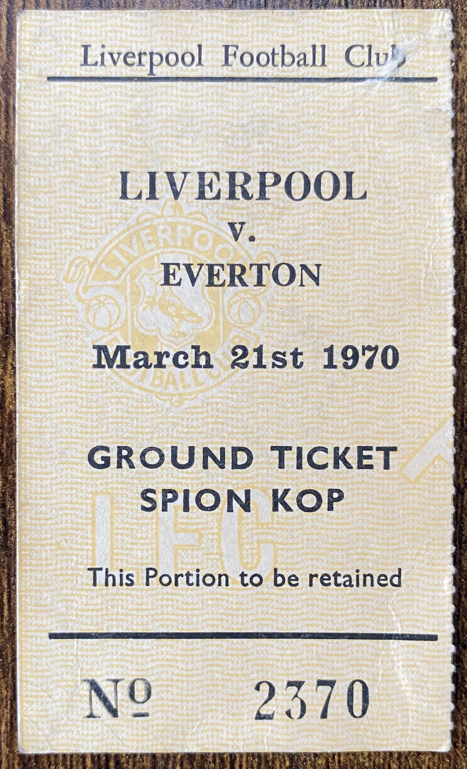 1969/70 ORIGINAL DIVISION ONE TICKET LIVERPOOL V EVERTON