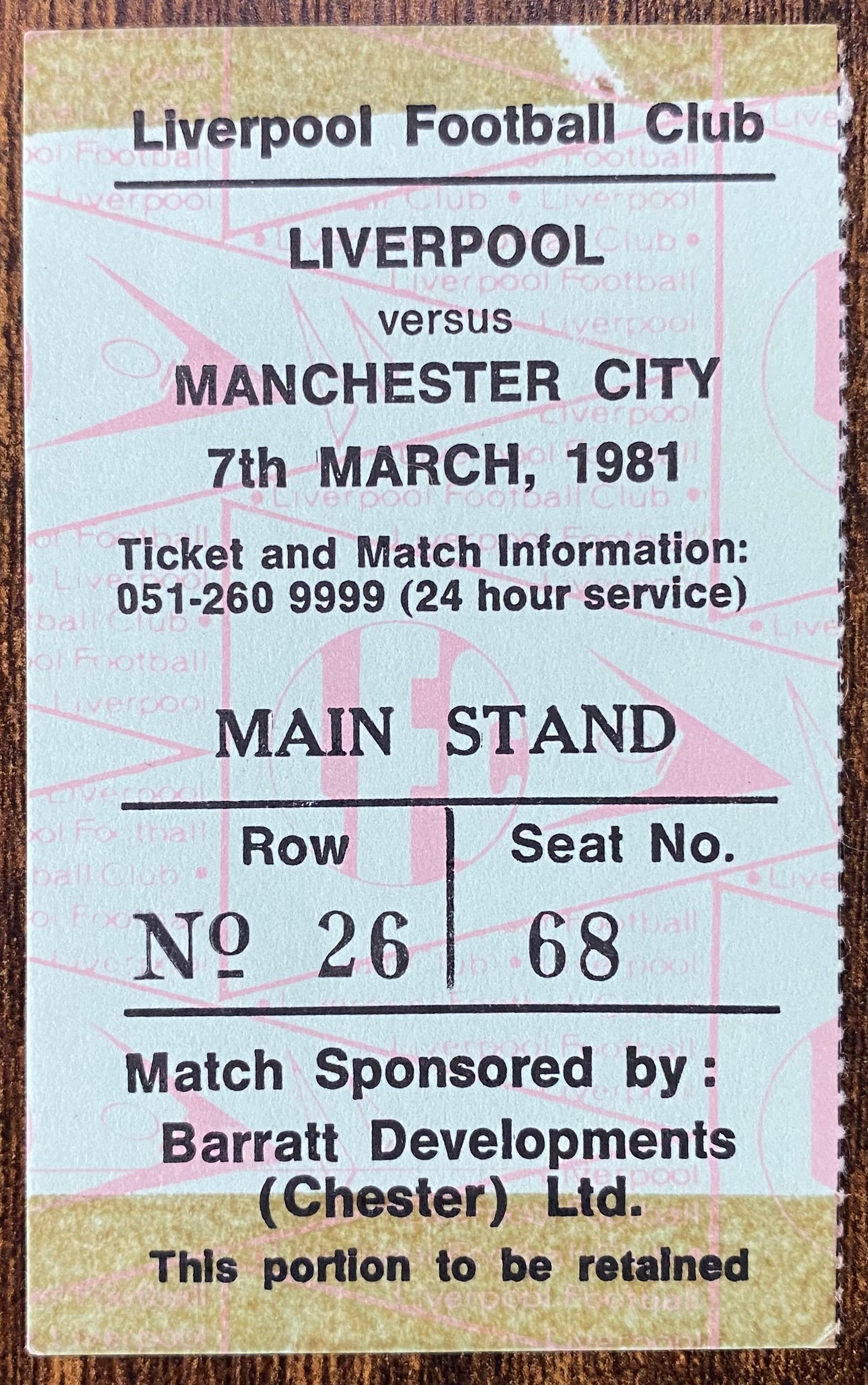 1980/81 ORIGINAL DIVISION ONE TICKET LIVERPOOL V MANCHESTER CITY