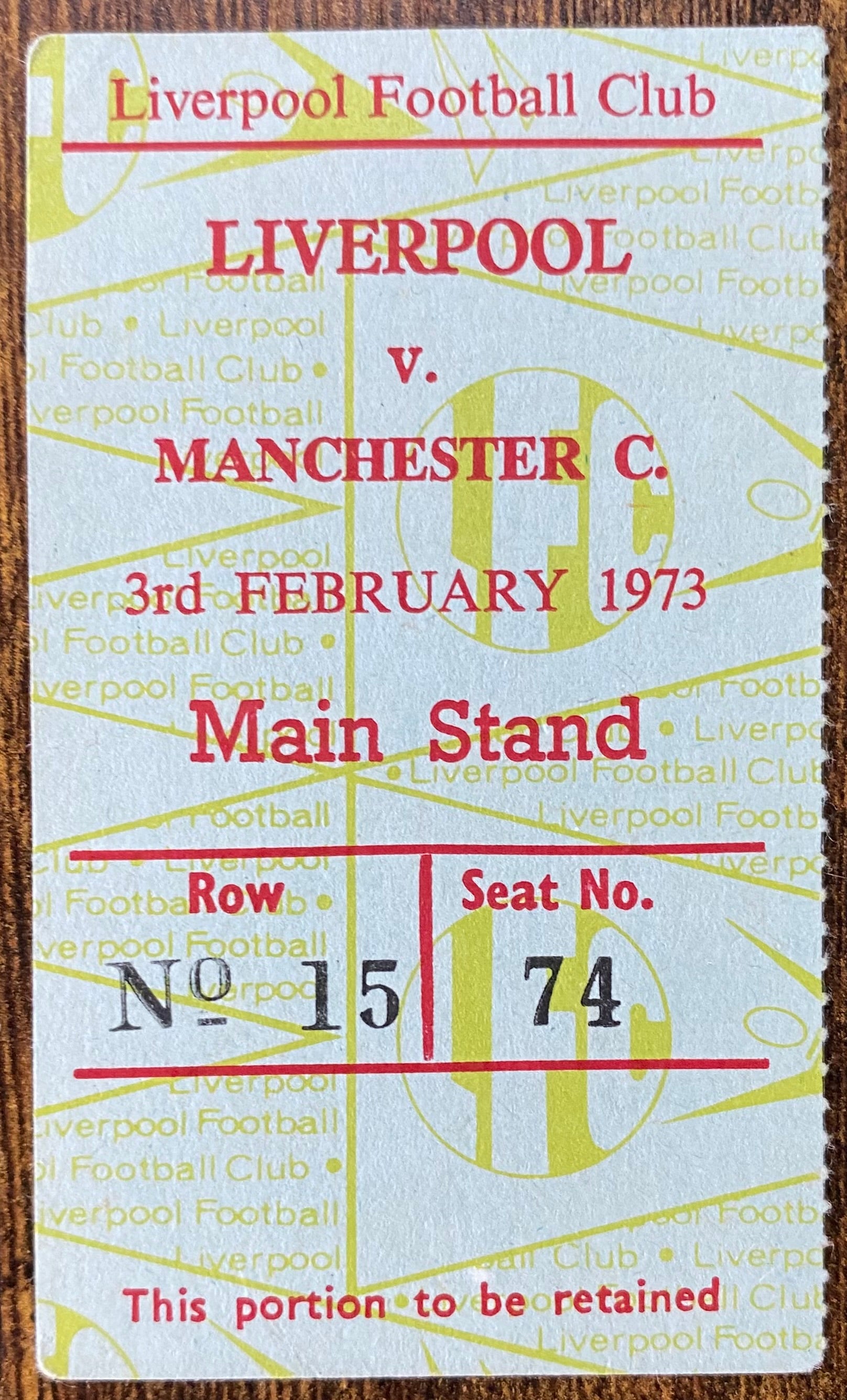 1972/73 ORIGINAL FA CUP 4TH ROUND TICKET LIVERPOOL V MANCHESTER CITY