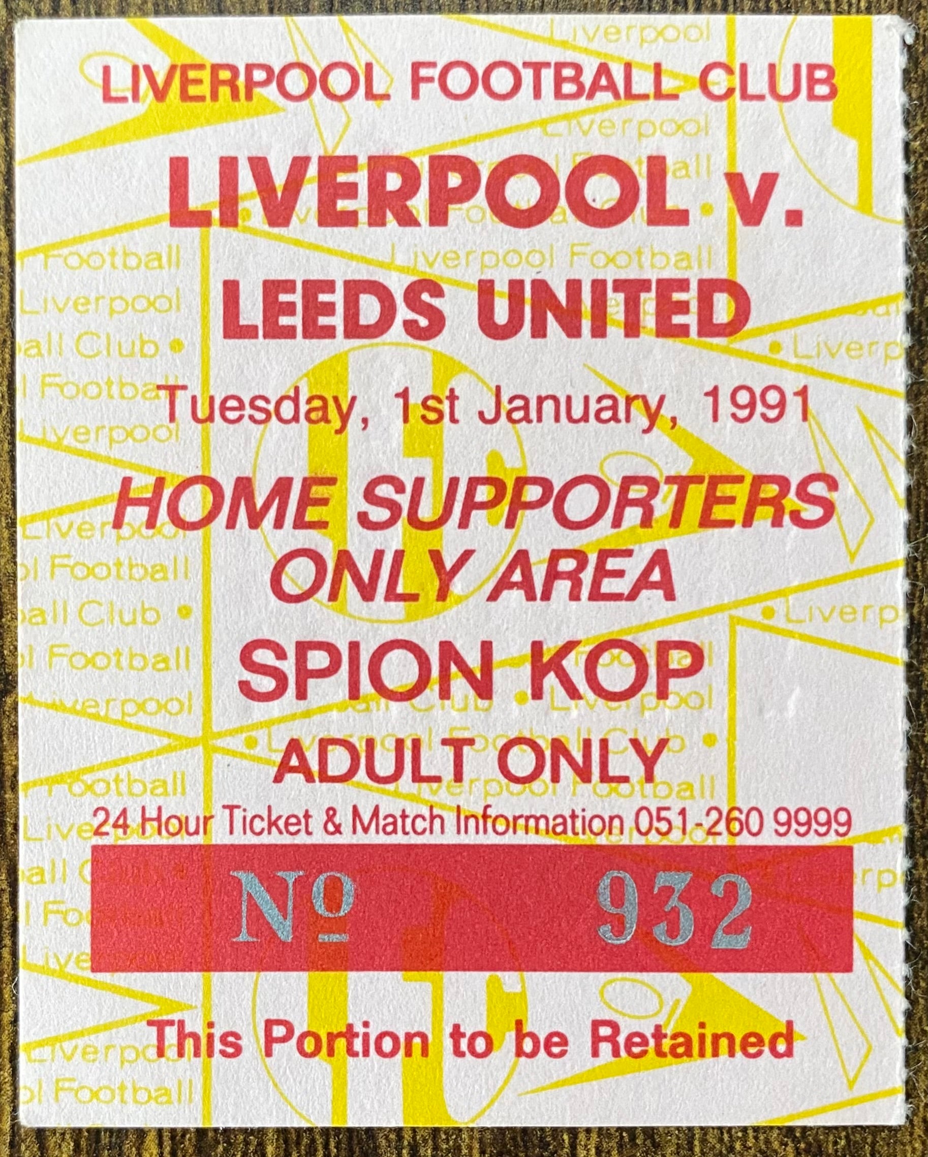 1990/91 ORIGINAL DIVISION ONE TICKET LIVERPOOL V LEEDS UNITED